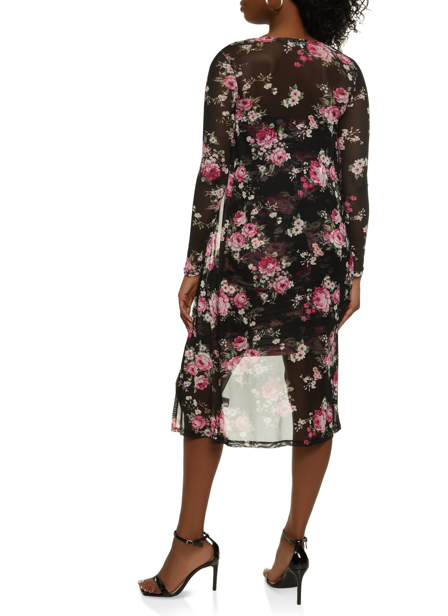 Floral Print Ruched Tube Dress and Mesh Duster
