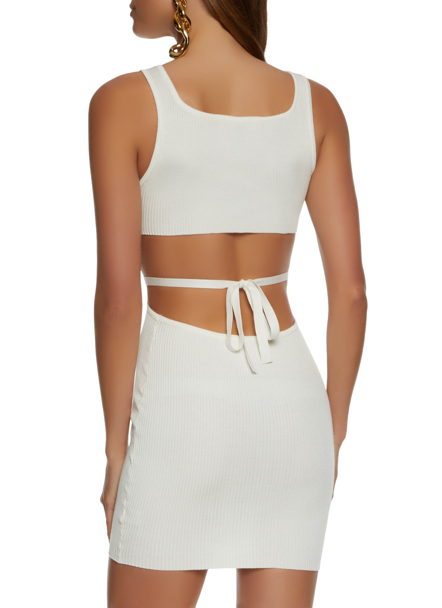 Ribbed Cut Out Chain Belt Dress