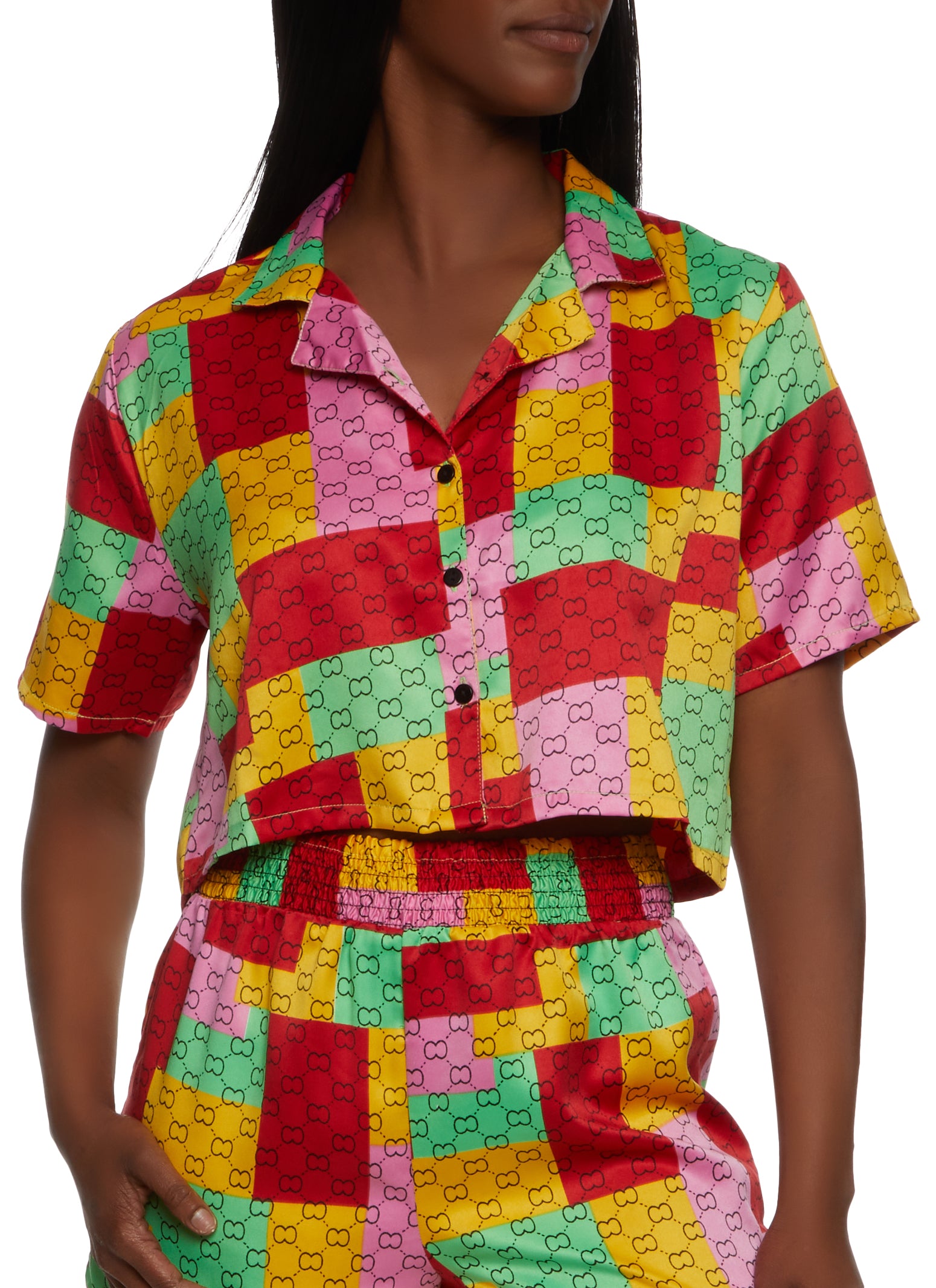 Patterned Color Block Shirt