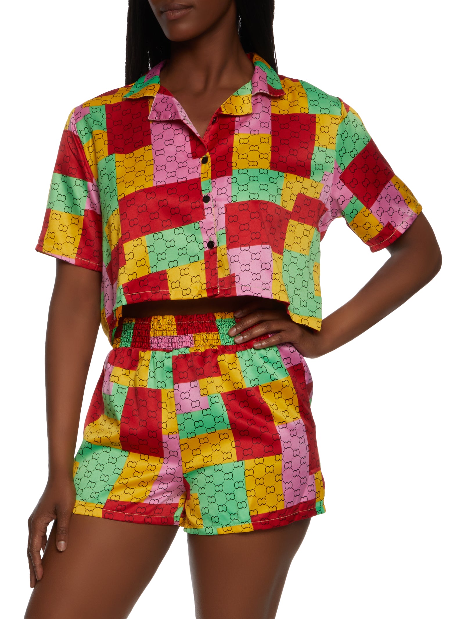 Patterned Color Block Shirt