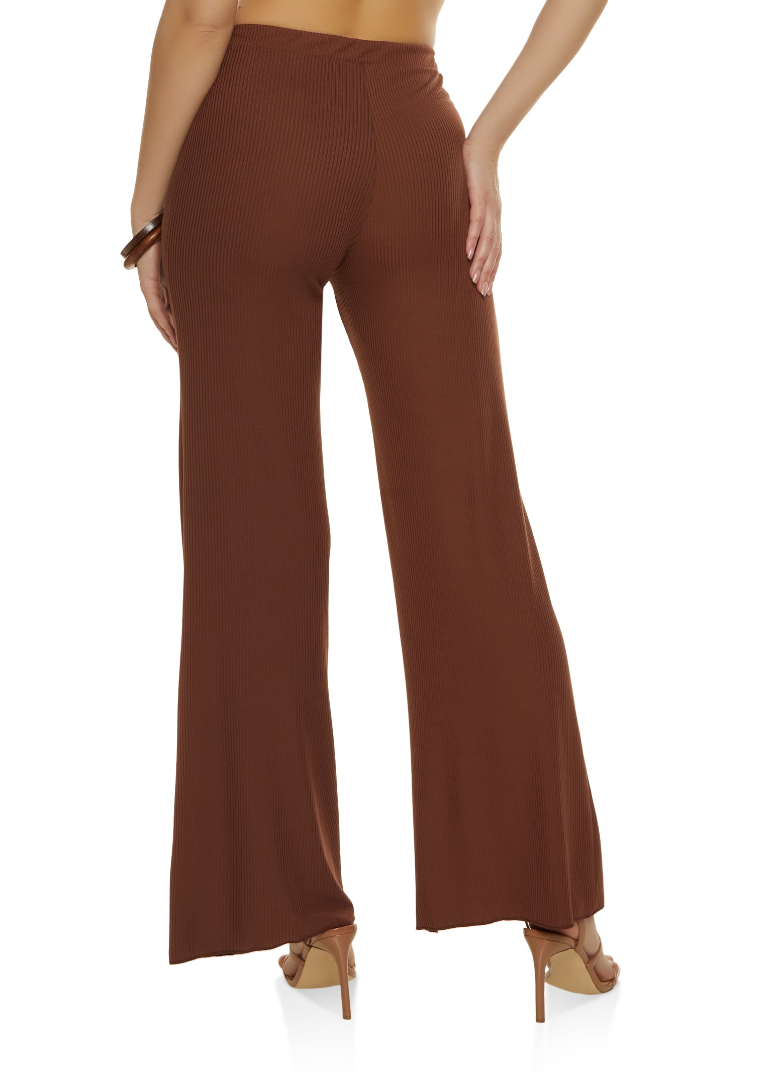 Solid Ribbed Flare Pants