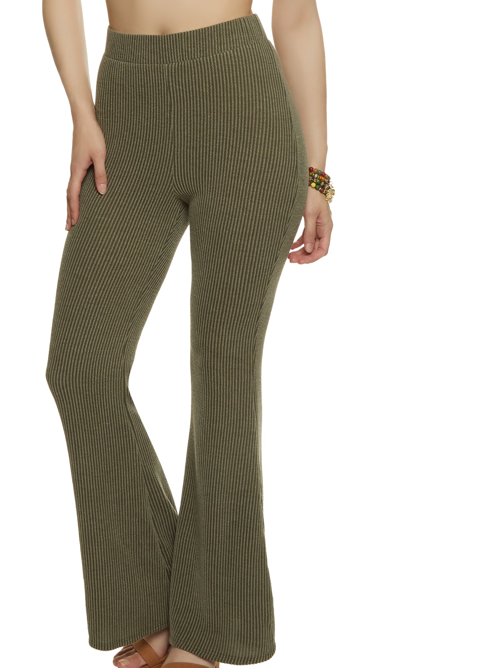 Ribbed Knit High Waist Flared Pants