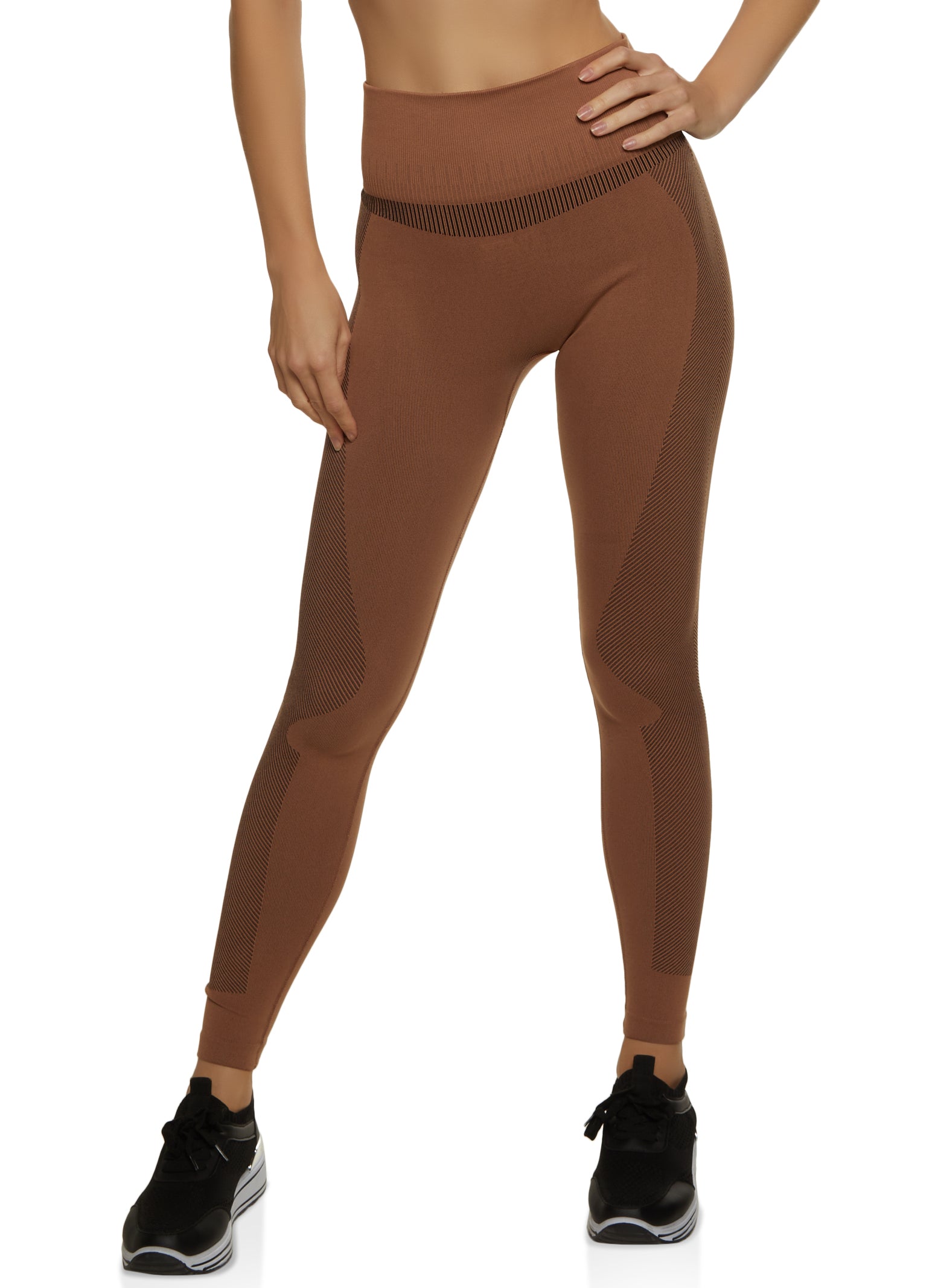 Seamless Textured Waistband Ribbed Leggings