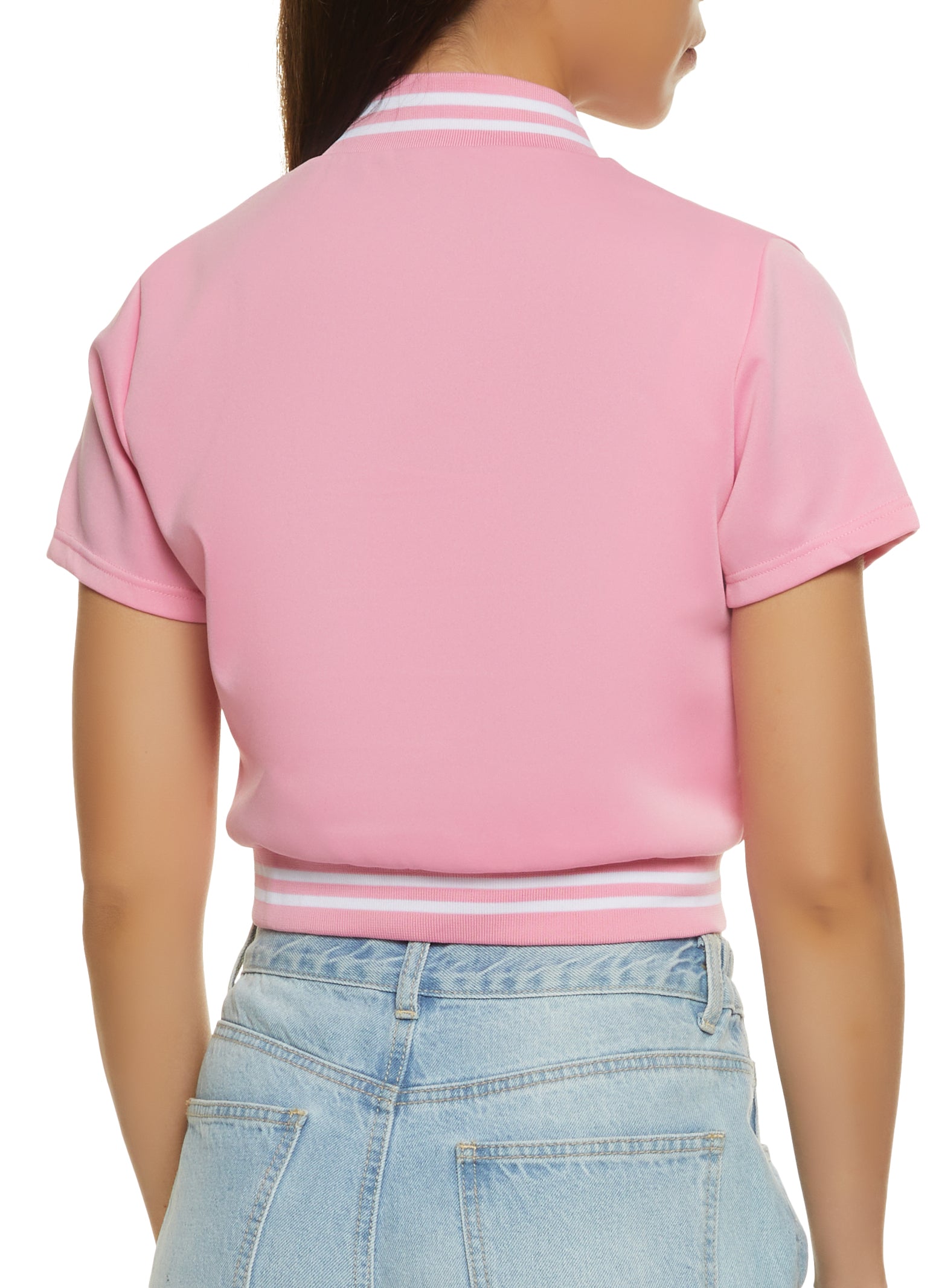 Cropped Short Sleeve Varsity Jacket