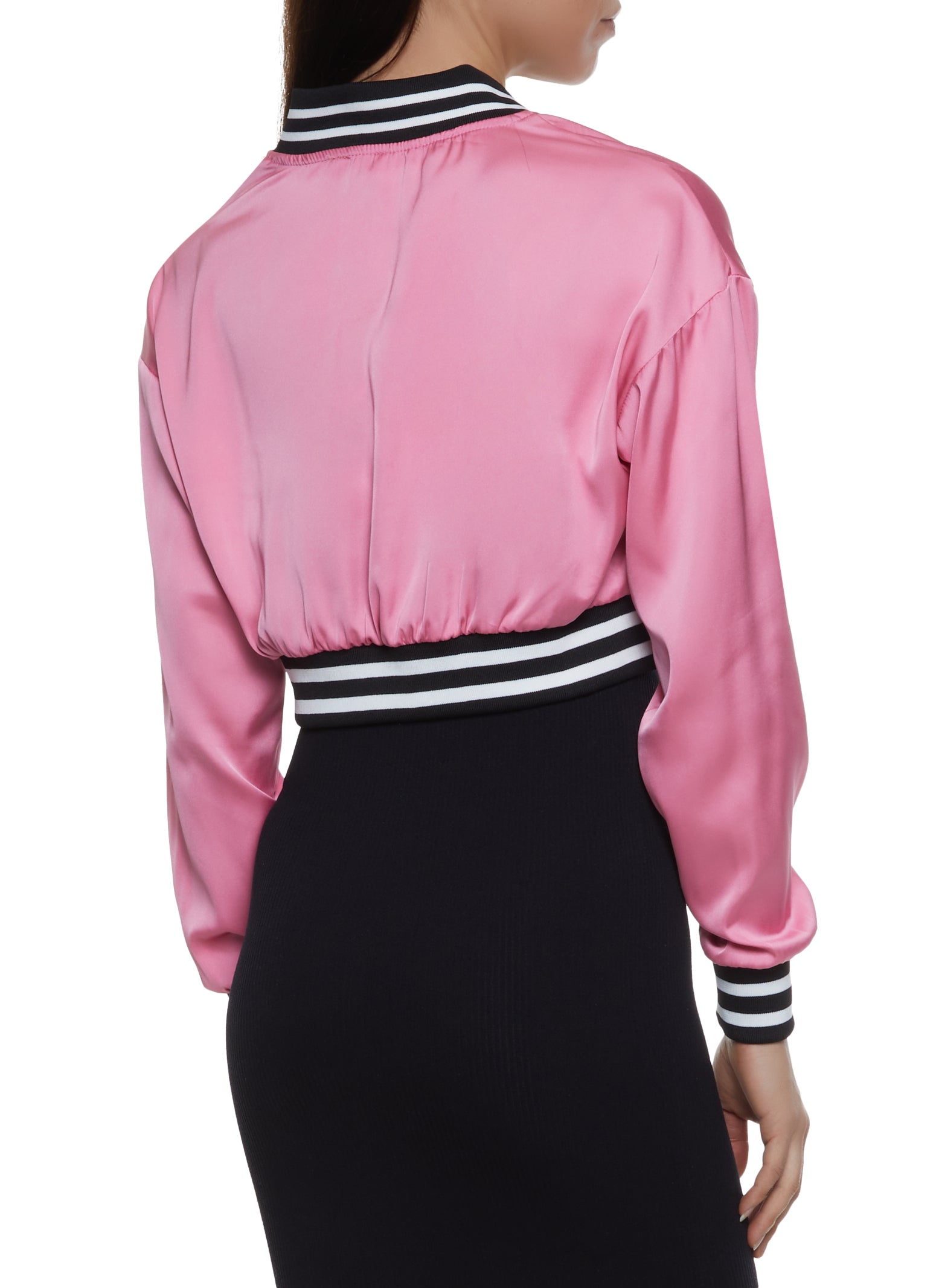 Cropped Satin Varsity Jacket