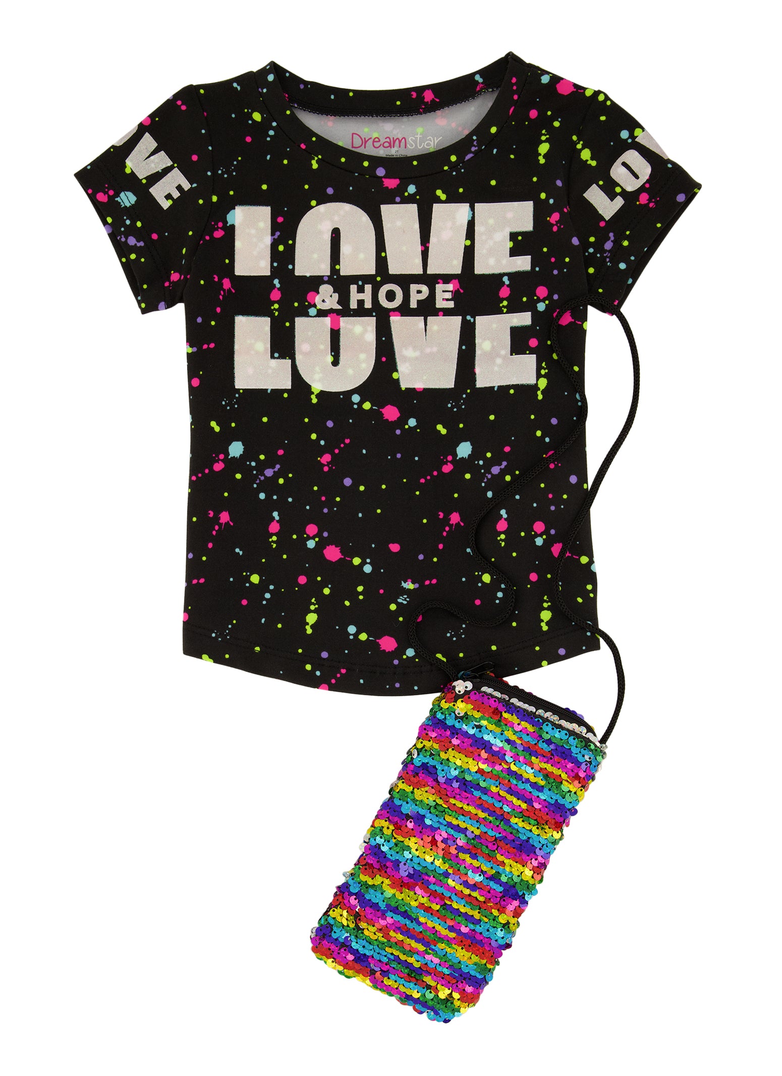 Toddler Girls Paint Splatter Graphic Tee with Purse