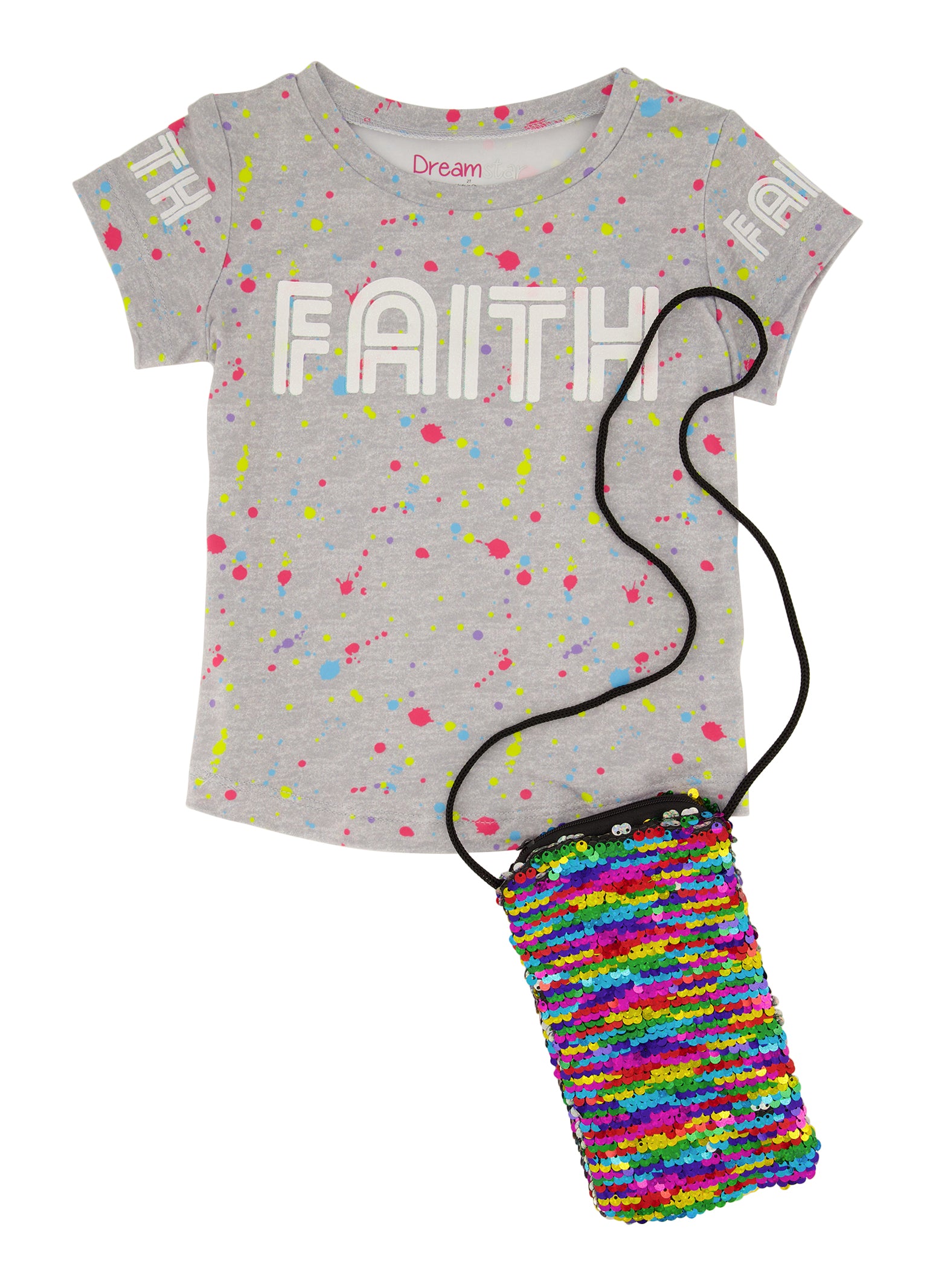 Toddler Girls Paint Splatter Graphic Tee with Purse