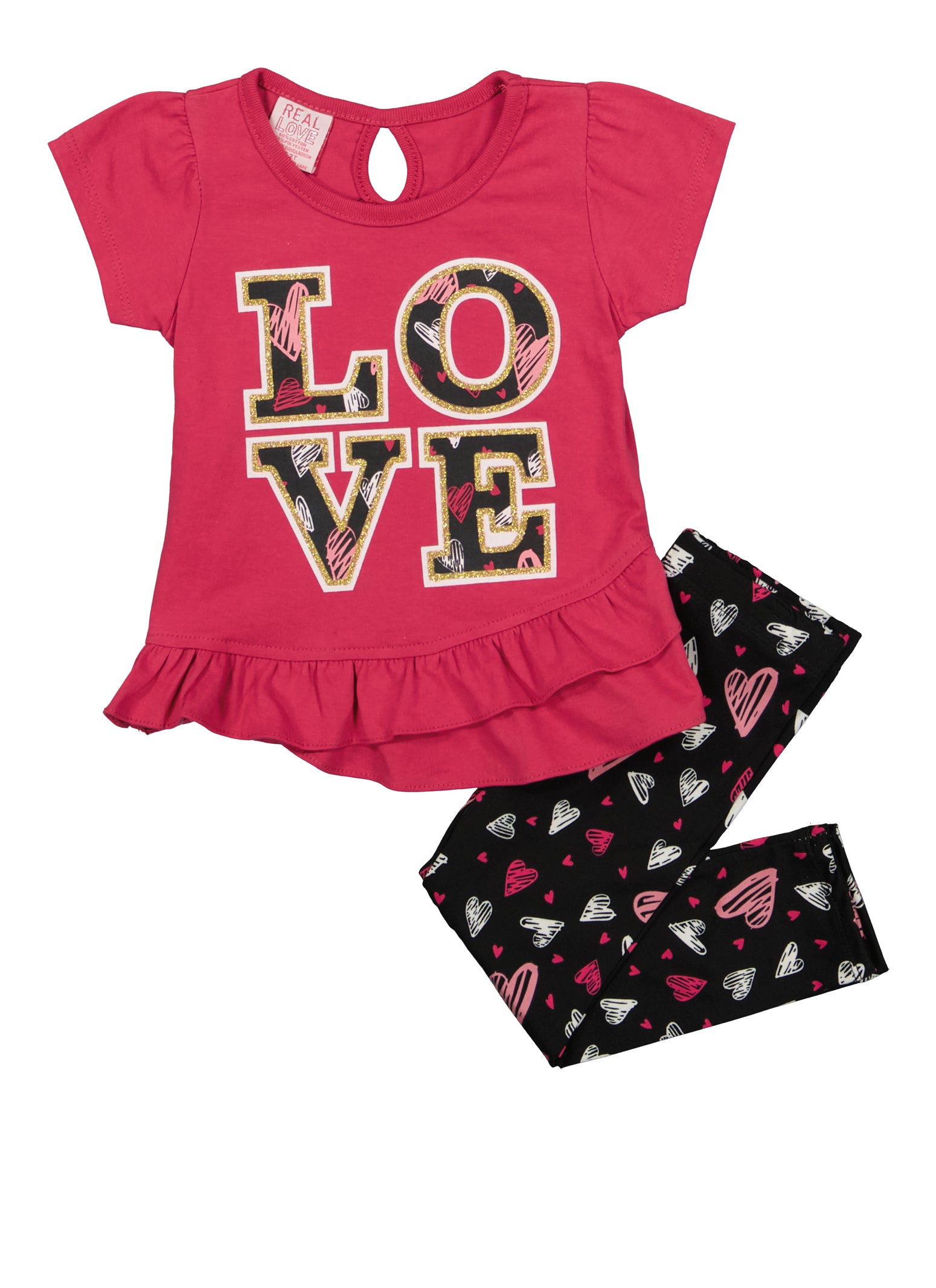 Toddler Girls Love Graphic Ruffled Top and Leggings Set