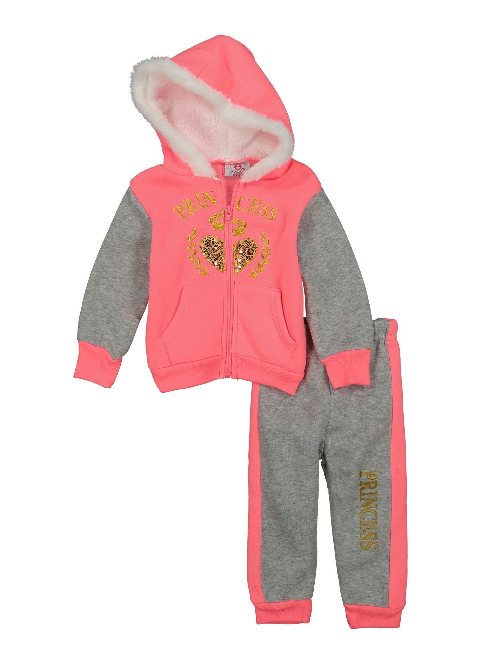 Toddler Girls Princess Zip Front Hoodie and Joggers