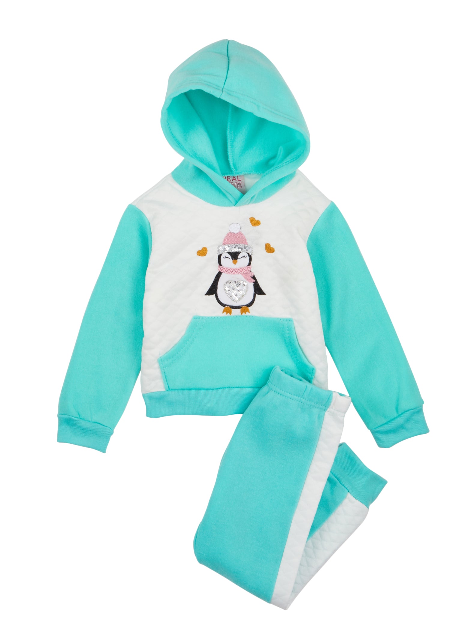 Toddler Girls Penguin Graphic Hoodie and Joggers Set - Turquoise