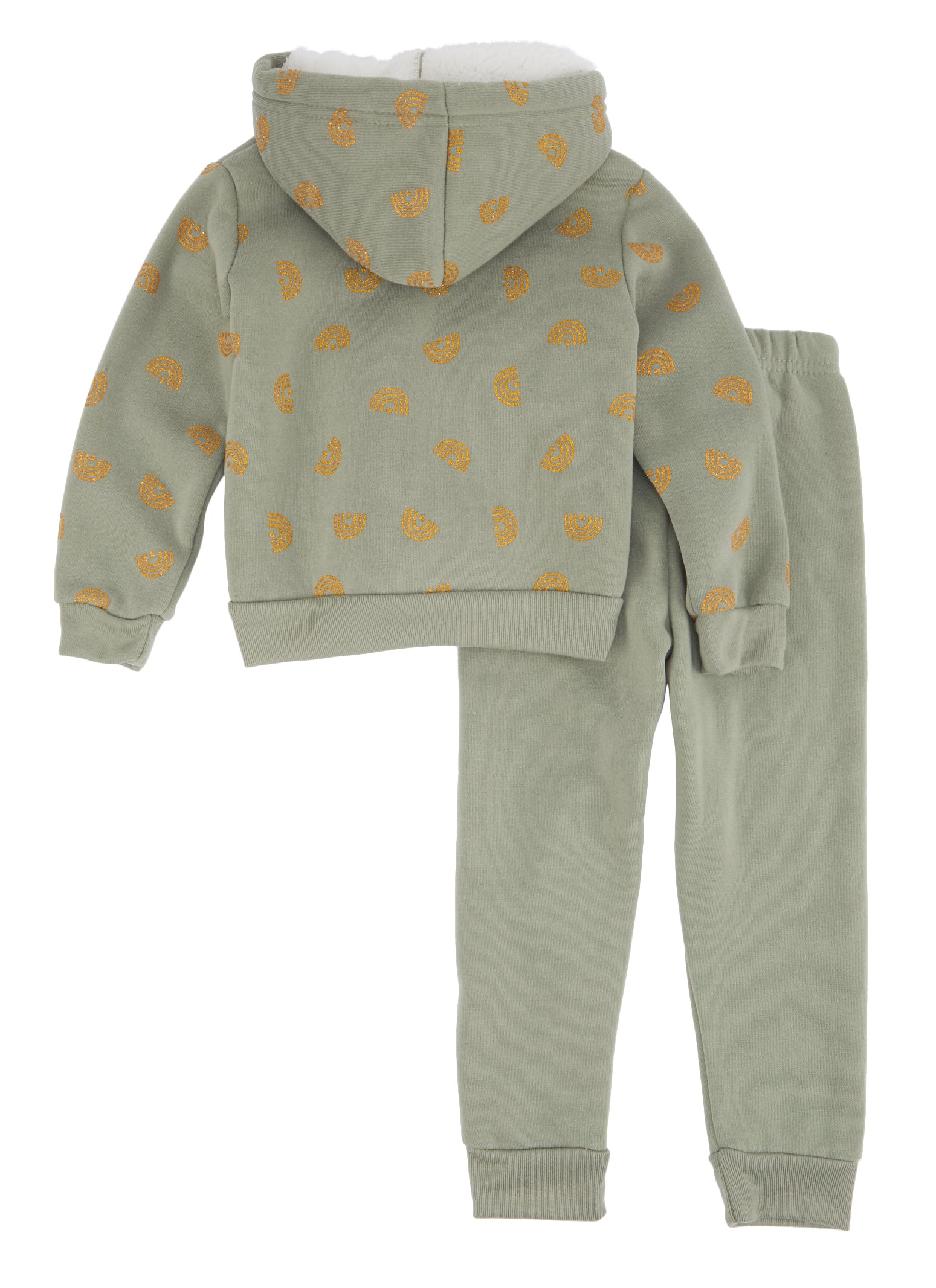 Toddler Girls Sherpa Lined Rainbow Printed Hoodie and Graphic Joggers