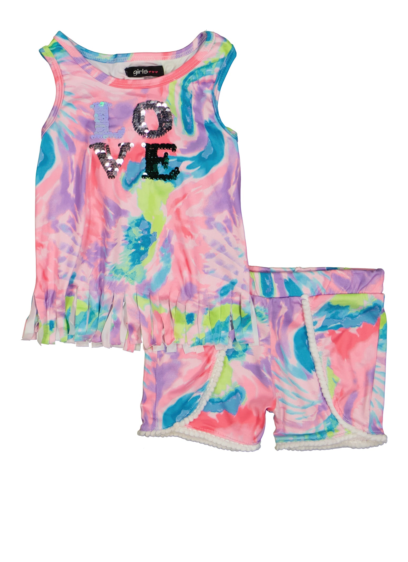 Toddler Girls Love Sequin Tank Top and Shorts