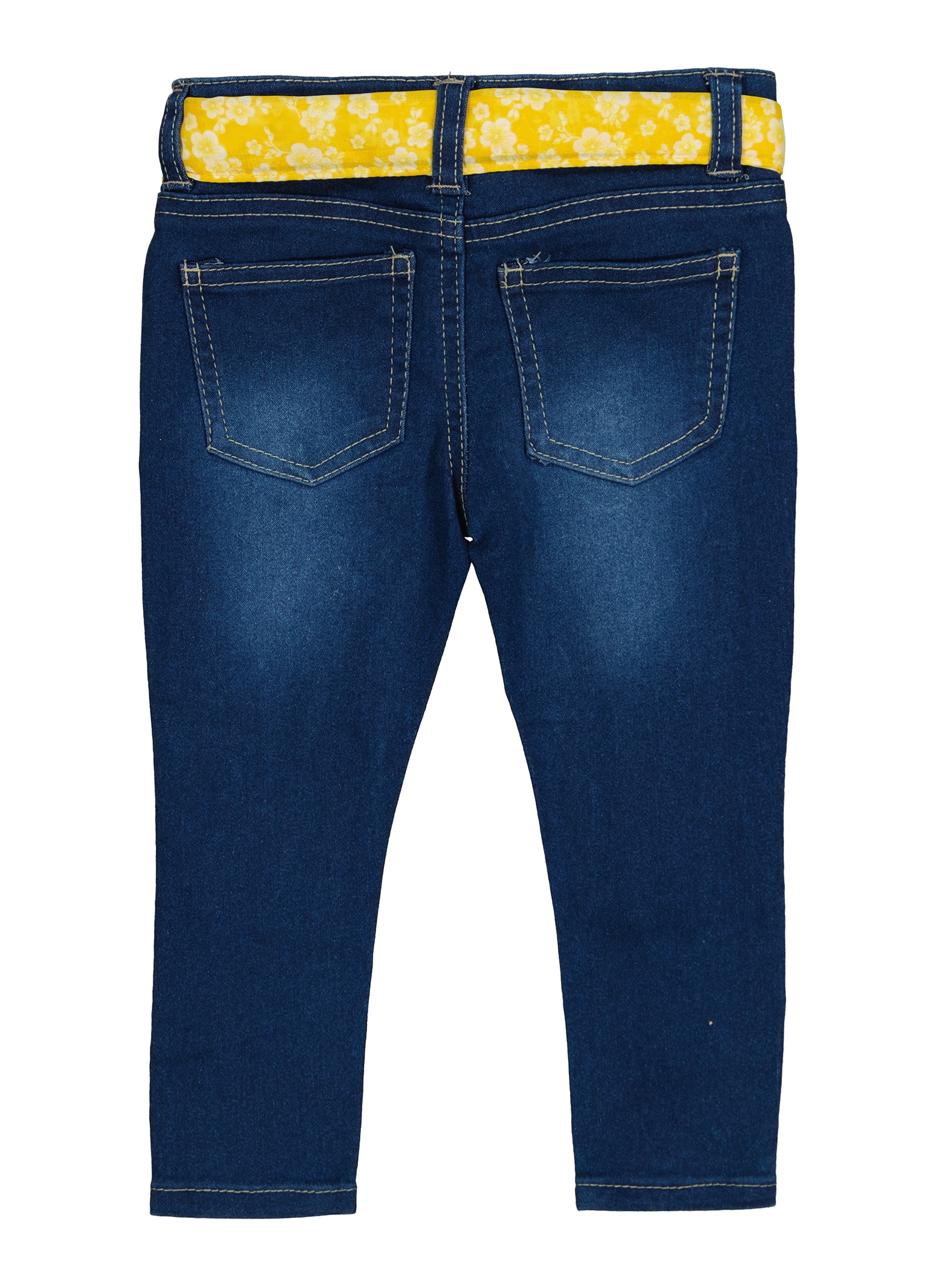 Toddler Girls Tie Waist Belt Ripped Jeans