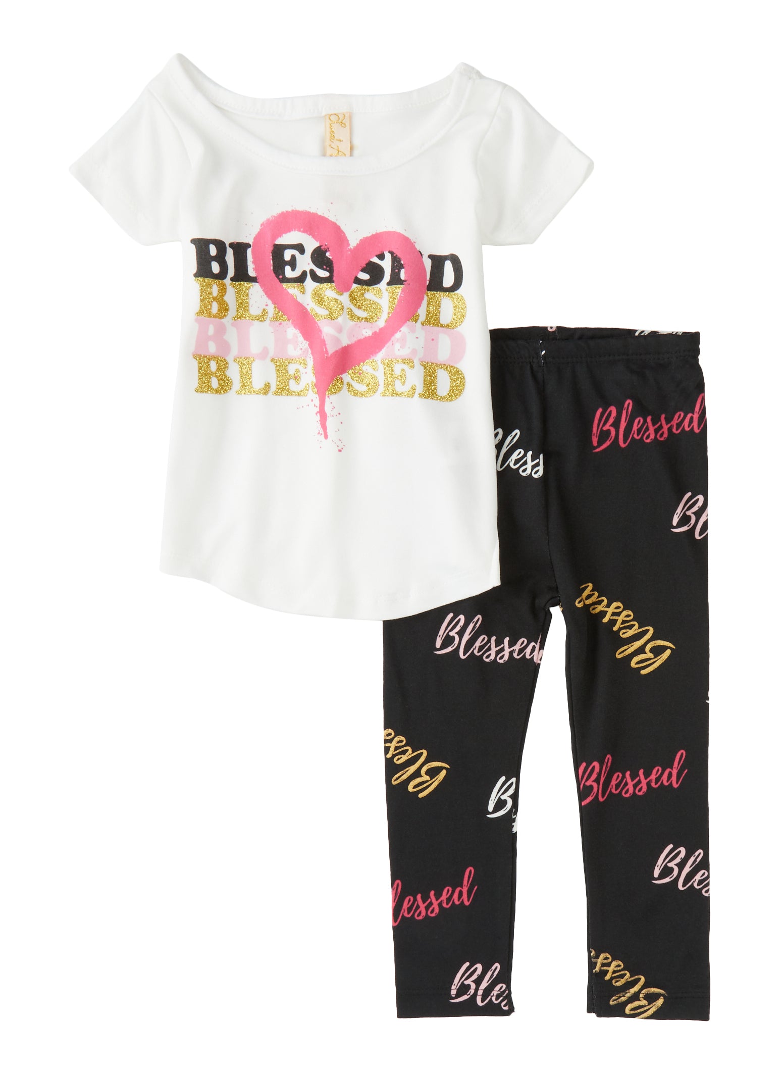 Baby Girls 12-24M Glitter Blessed Graphic Tee and Leggings Set - White