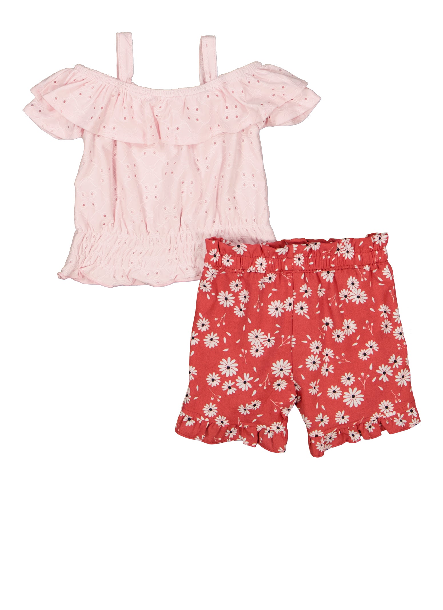Baby Girls 1224M Cold Shoulder Eyelet Top and Shorts