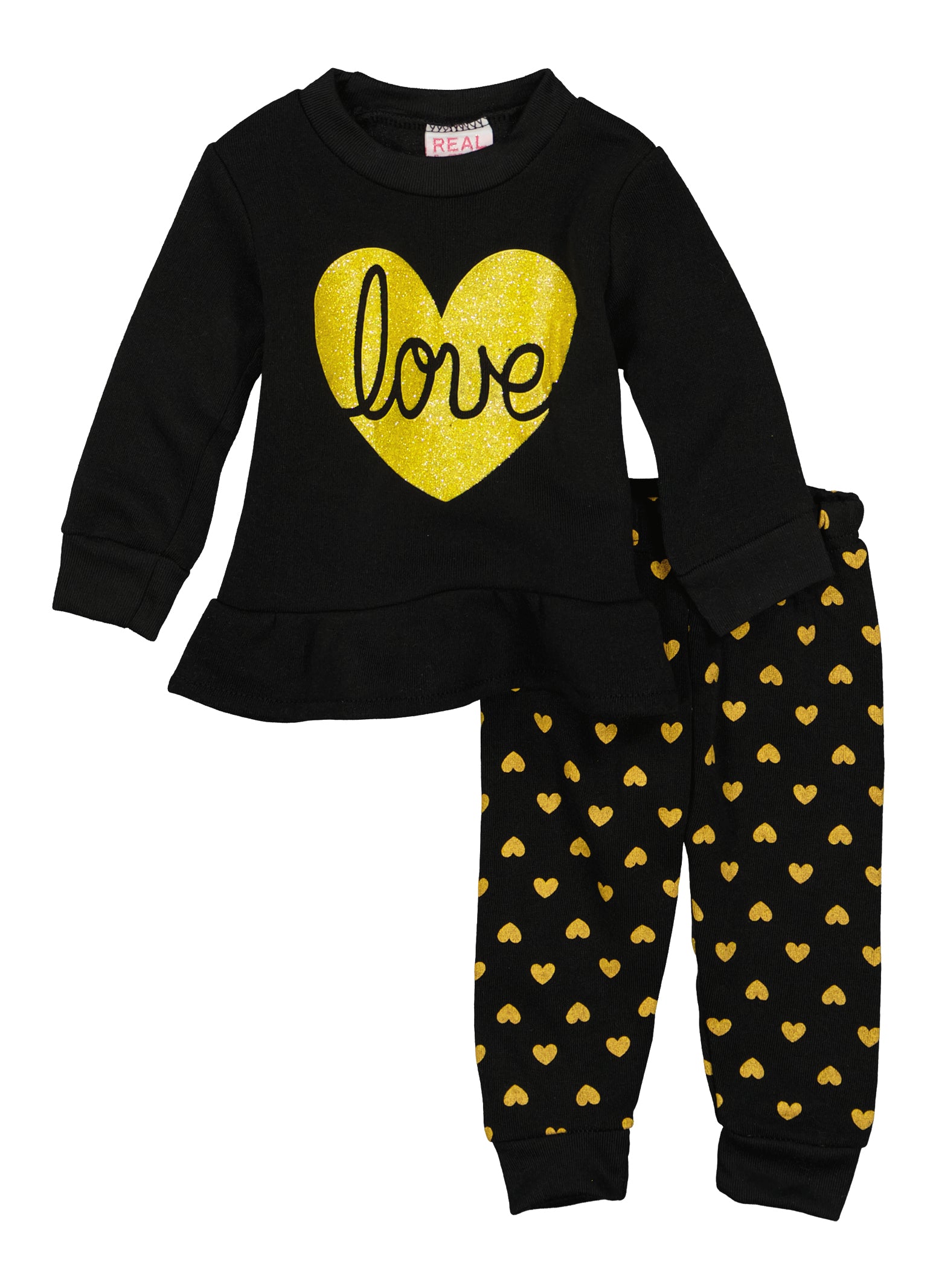 Baby Girls 0-9M Love Heart Graphic Peplum Sweatshirt and Joggers