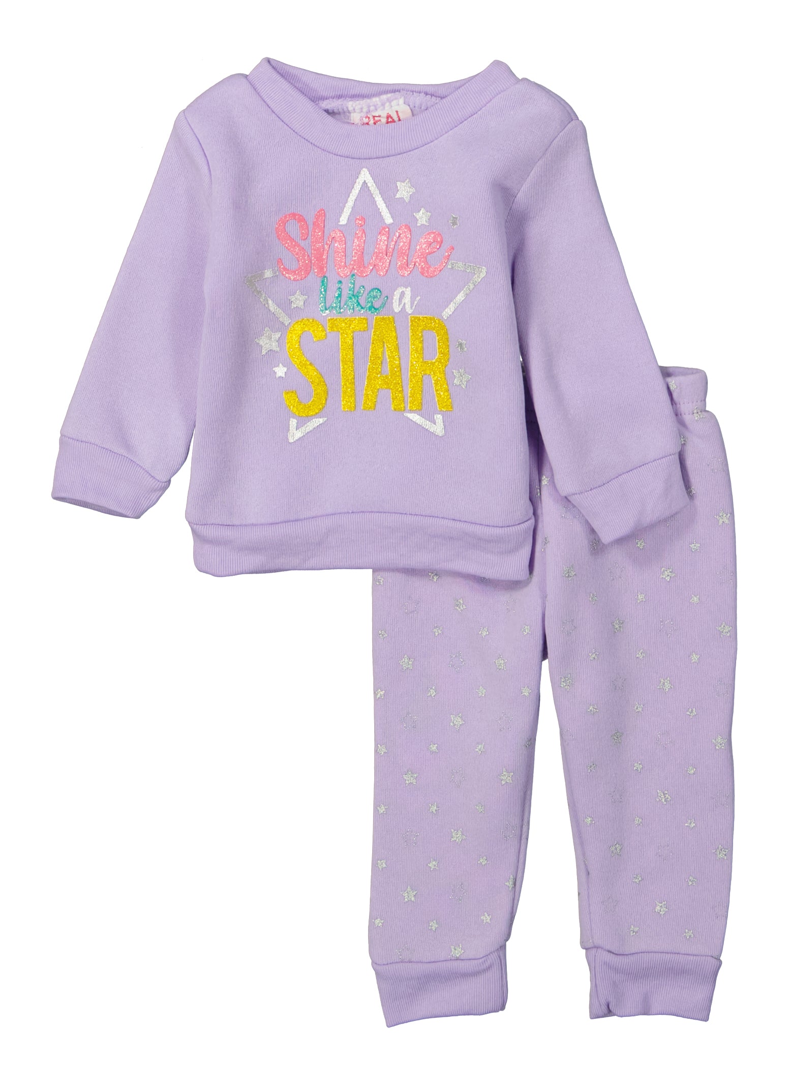 Baby Girls 0-9M Shine Like A Star Sweatshirt and Joggers Set - Purple