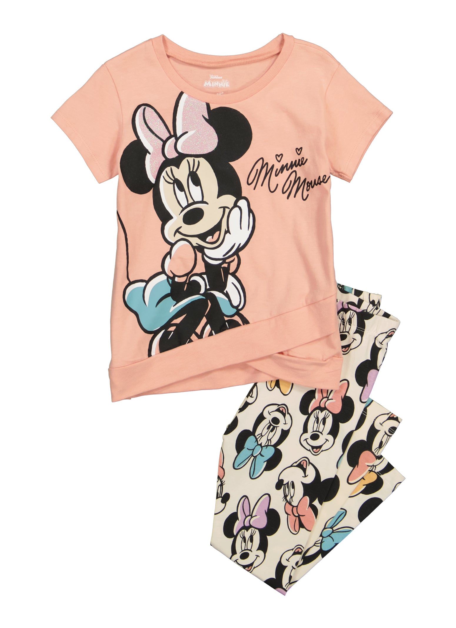 Little Girls Glitter Minnie Mouse Graphic Tee and Leggings
