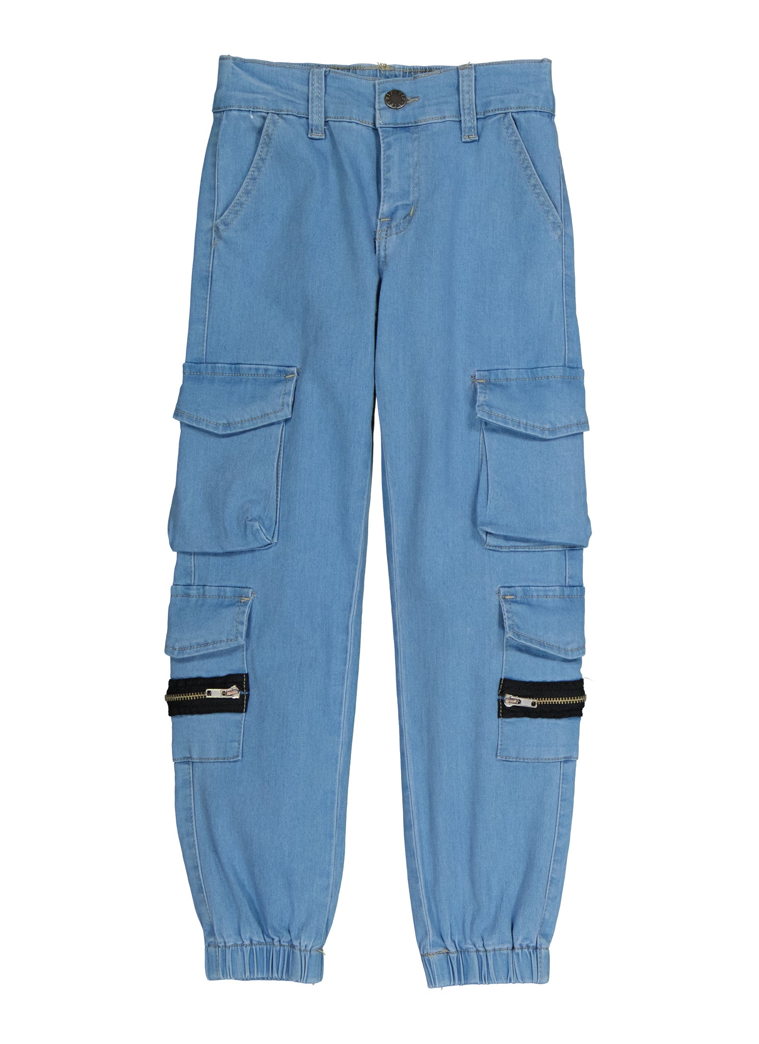 Girls VIP Zip Detail Cargo Denim Joggers - Light Wash