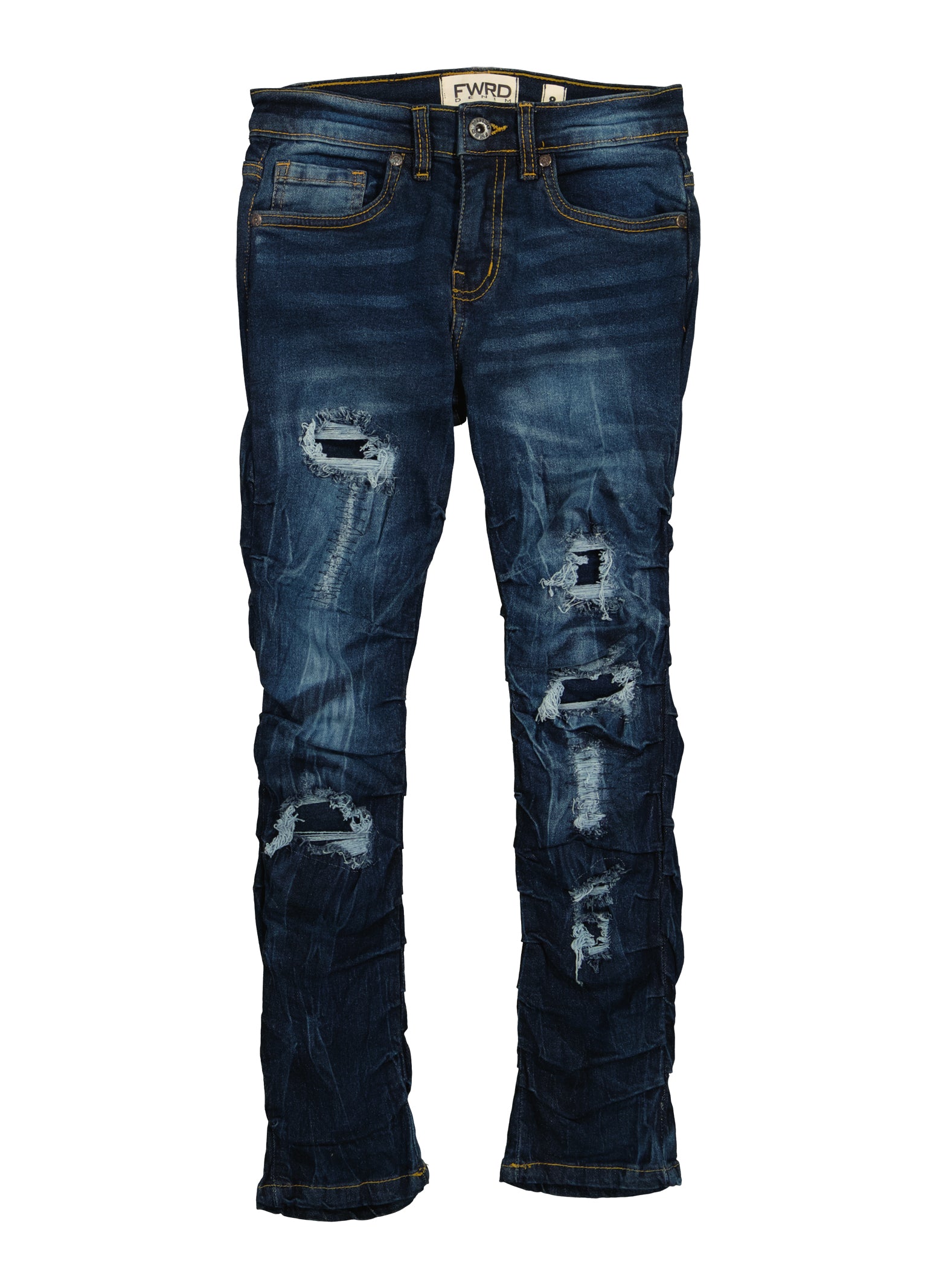 Boys Distressed Whiskered Stacked Jeans