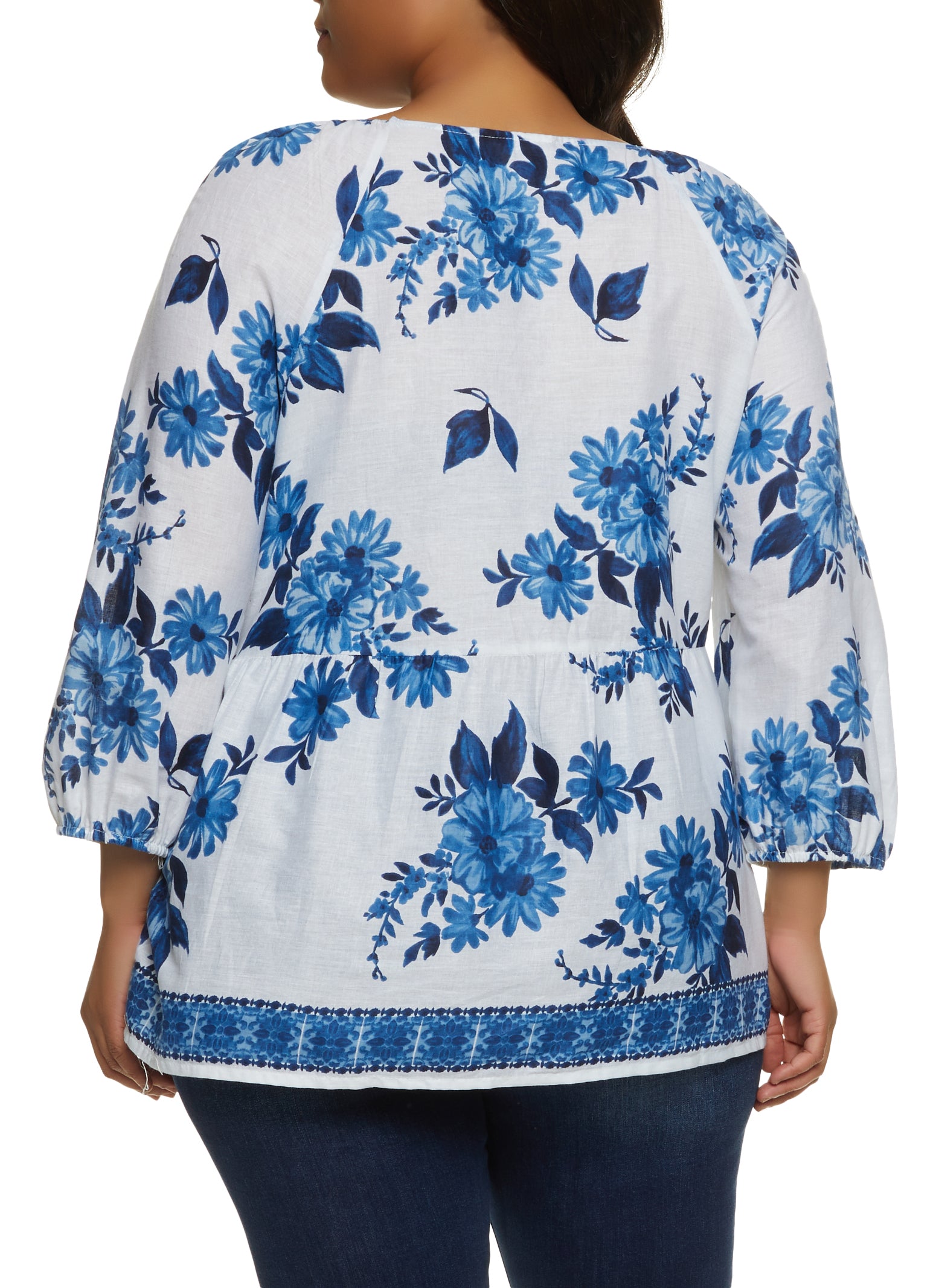 Plus Size Gauze Knit Floral Print Top