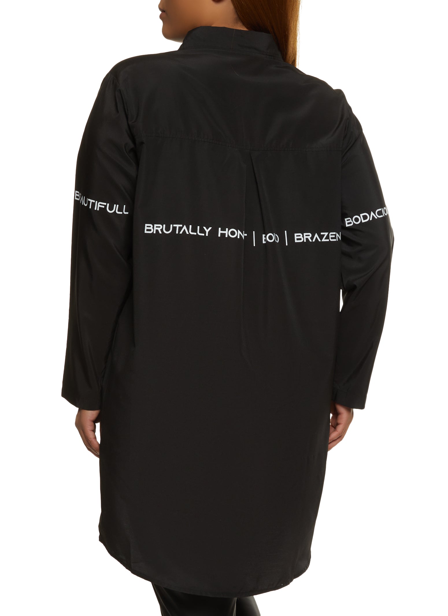 Plus Size Text Graphic Button Down Shirt