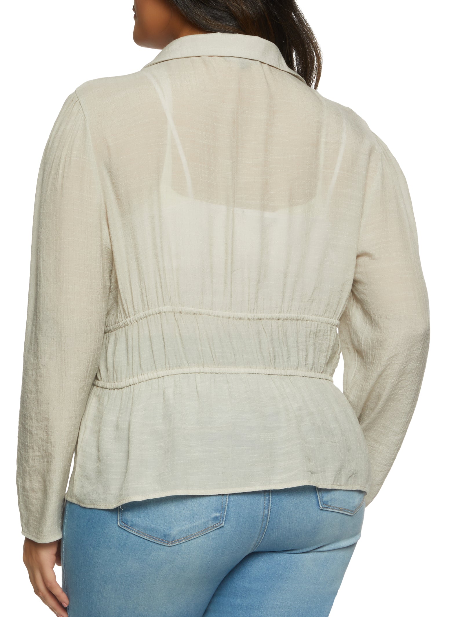 Plus Size Gauze Knit Tie Front Long Sleeve Top