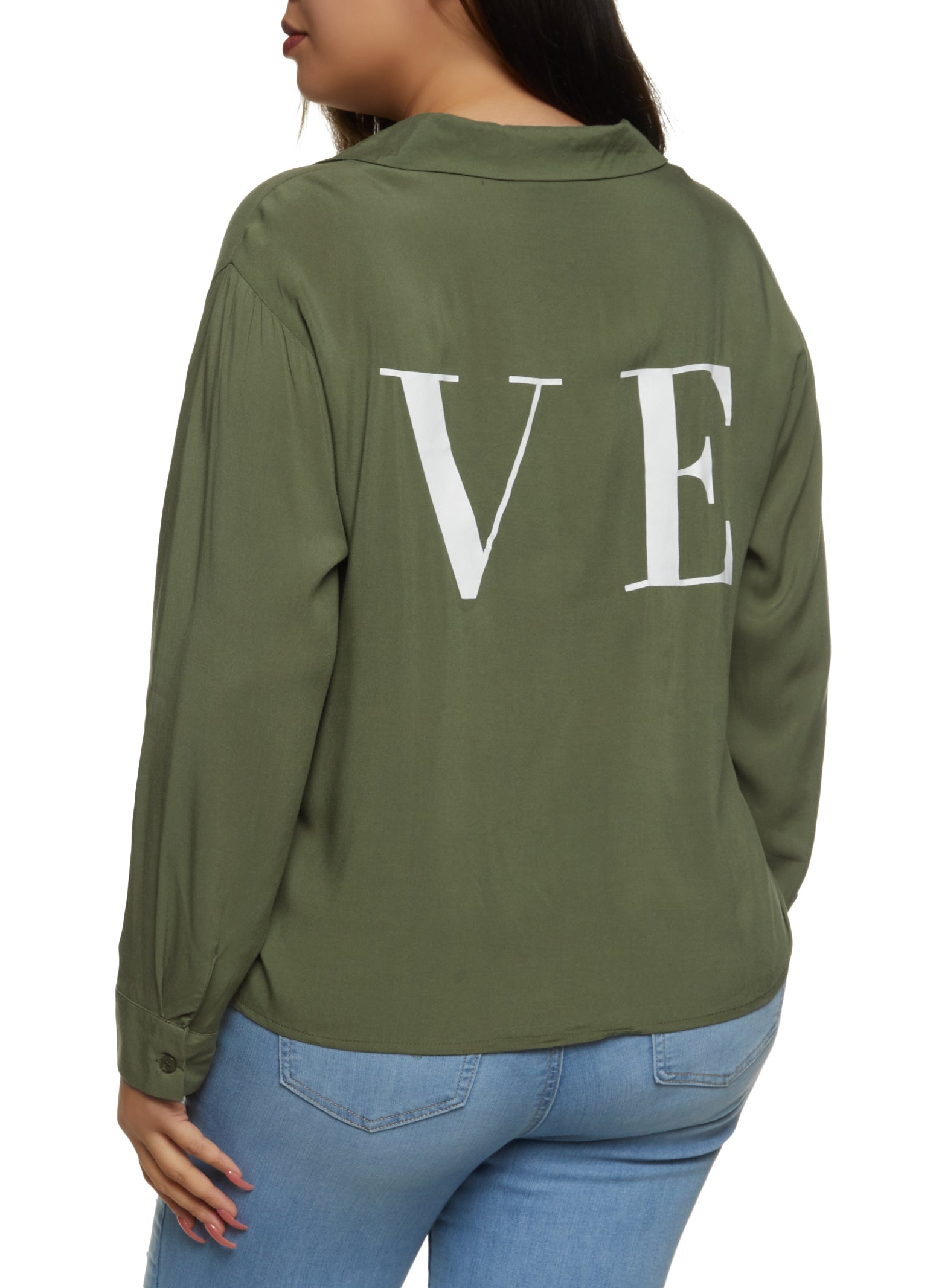 Plus Size Love Graphic Button Down Shirt