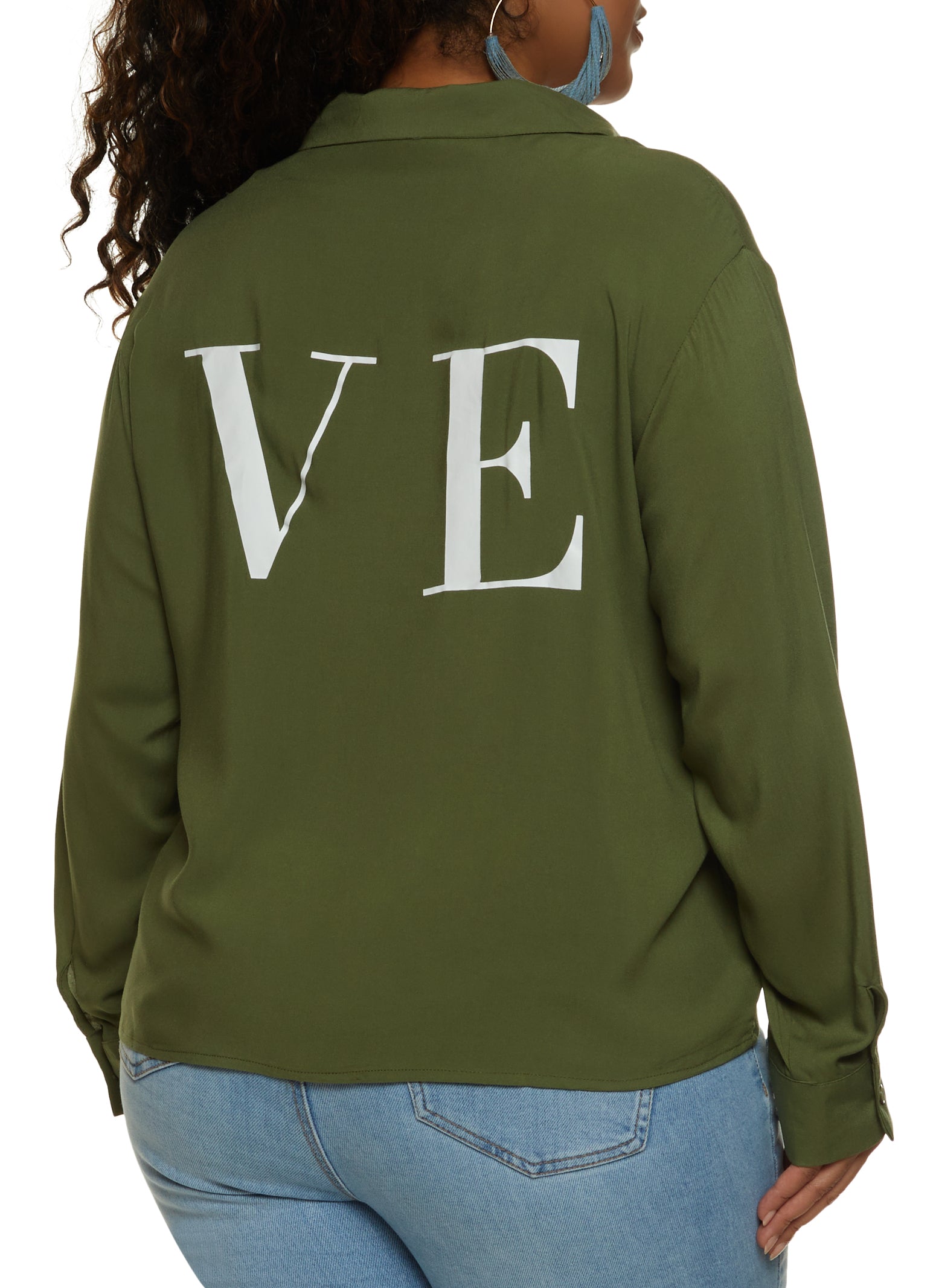 Plus Size Love Graphic Button Down Shirt