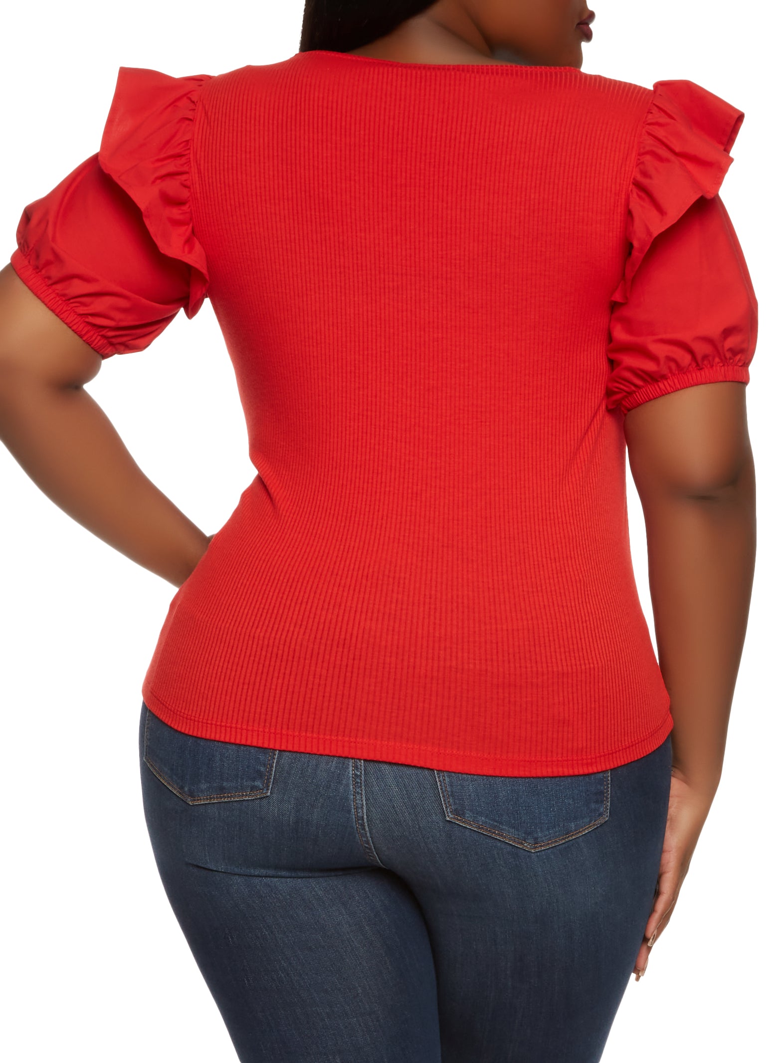 Plus Size Bubble Sleeve Square Neck Top