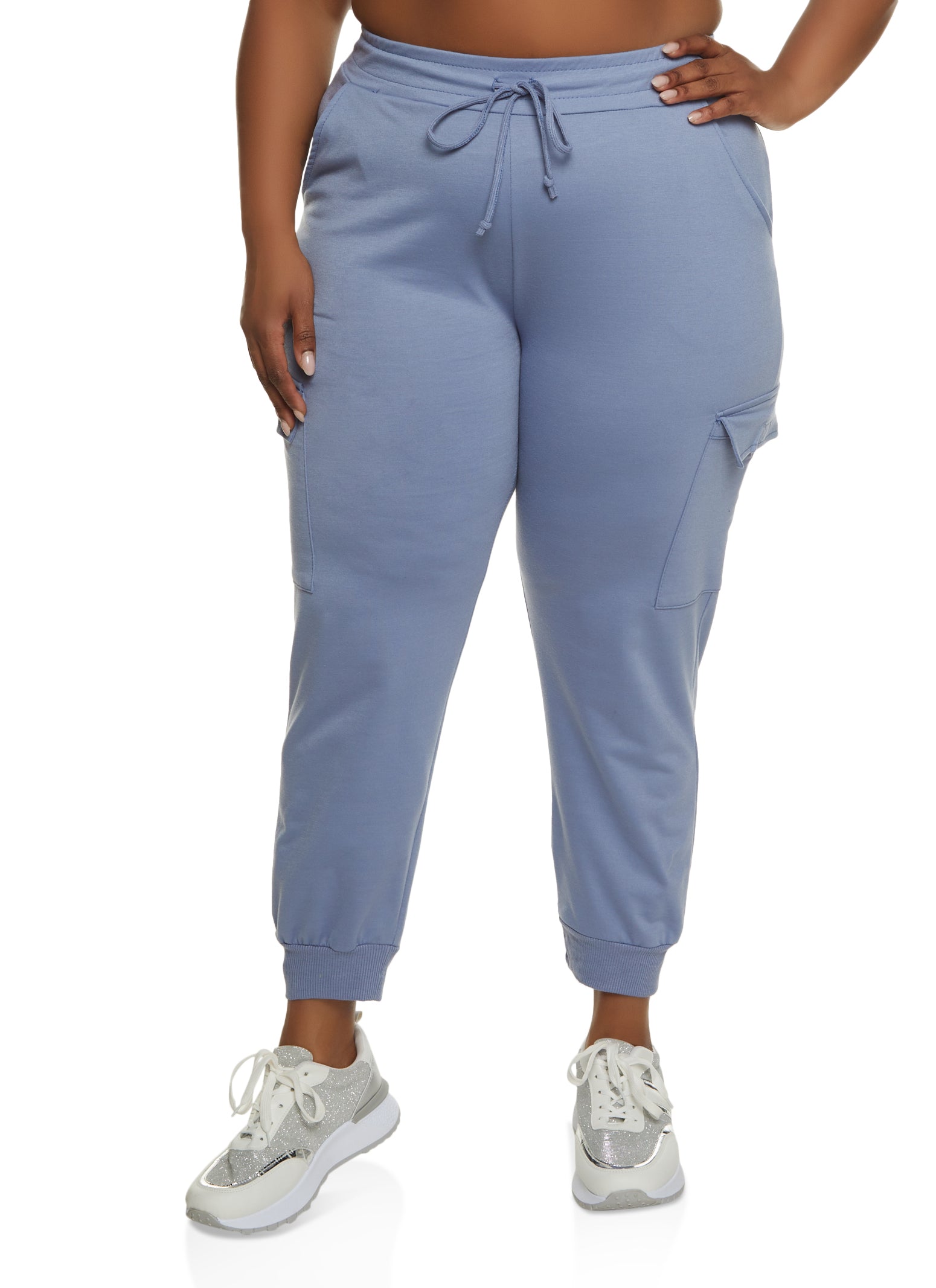 Plus Size French Terry Cargo Pocket Joggers - Denim