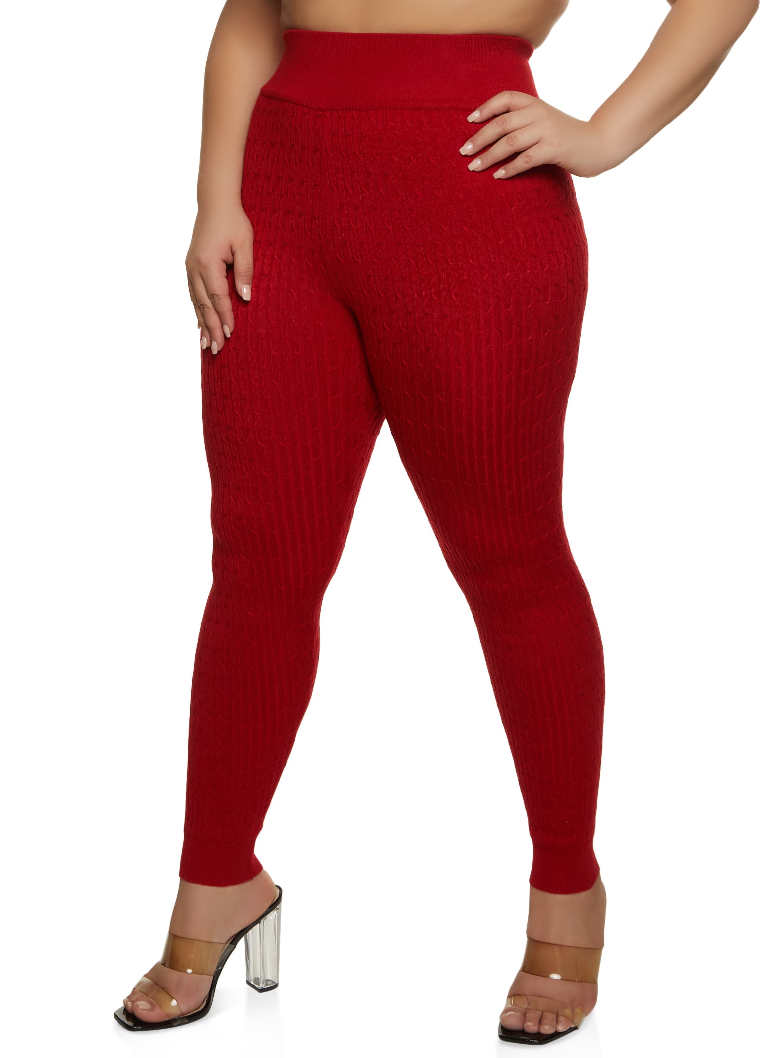 Plus Size Wide Waistband Cable Knit Leggings