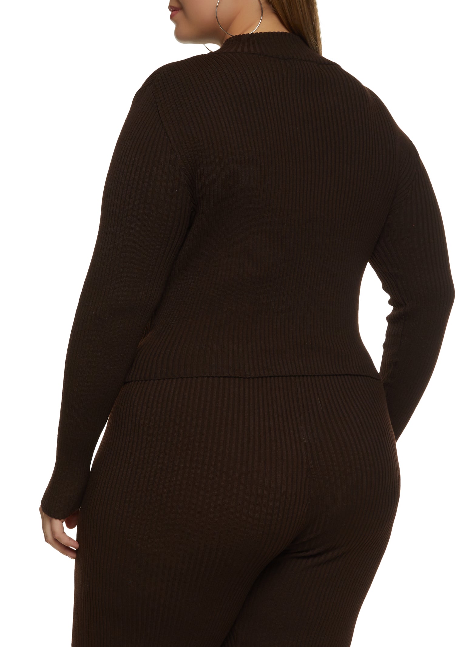 Plus Size Rib Knit Half Zip Cropped Sweater