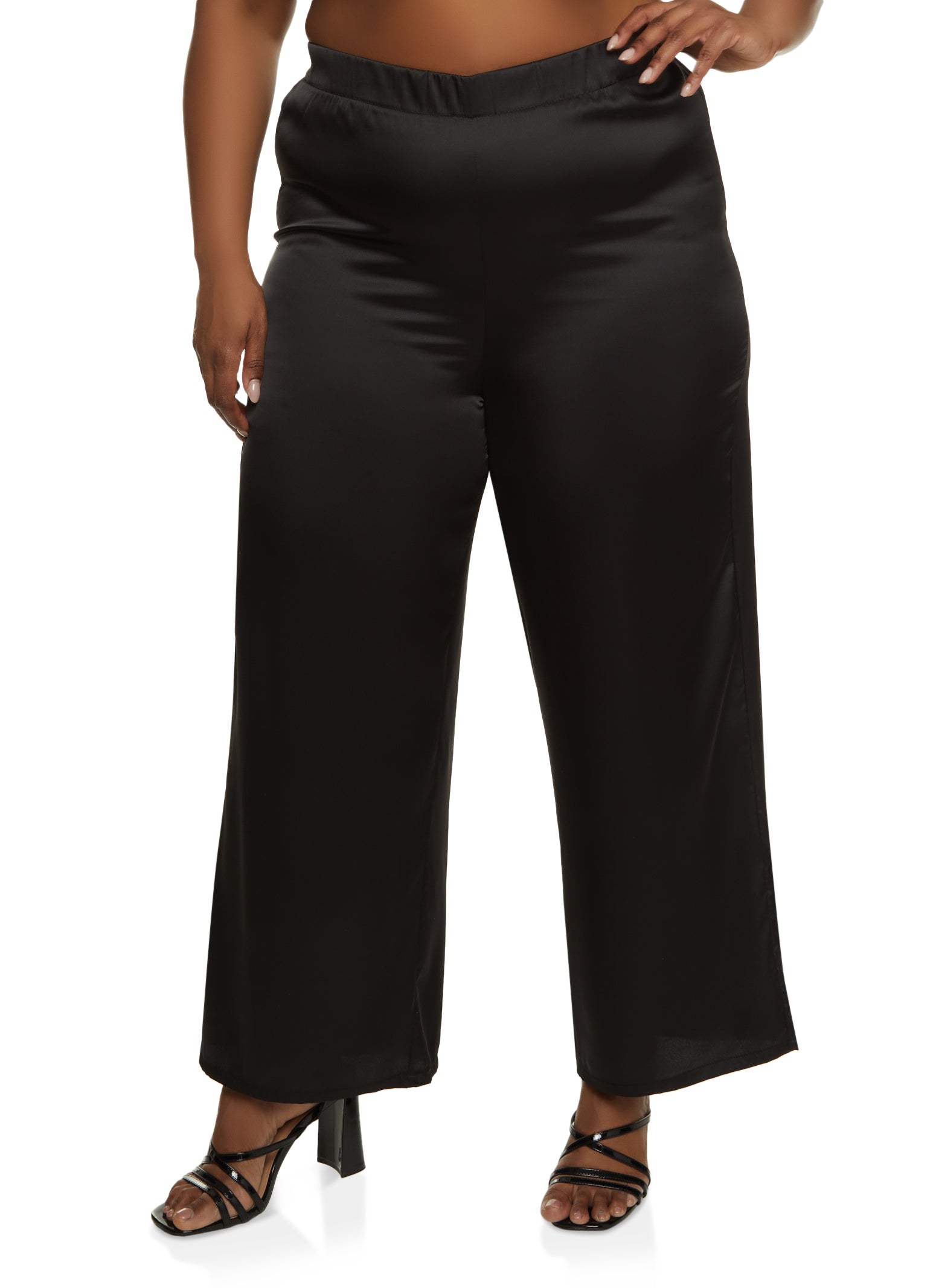 Plus Size Satin High Waist Wide Leg Pants