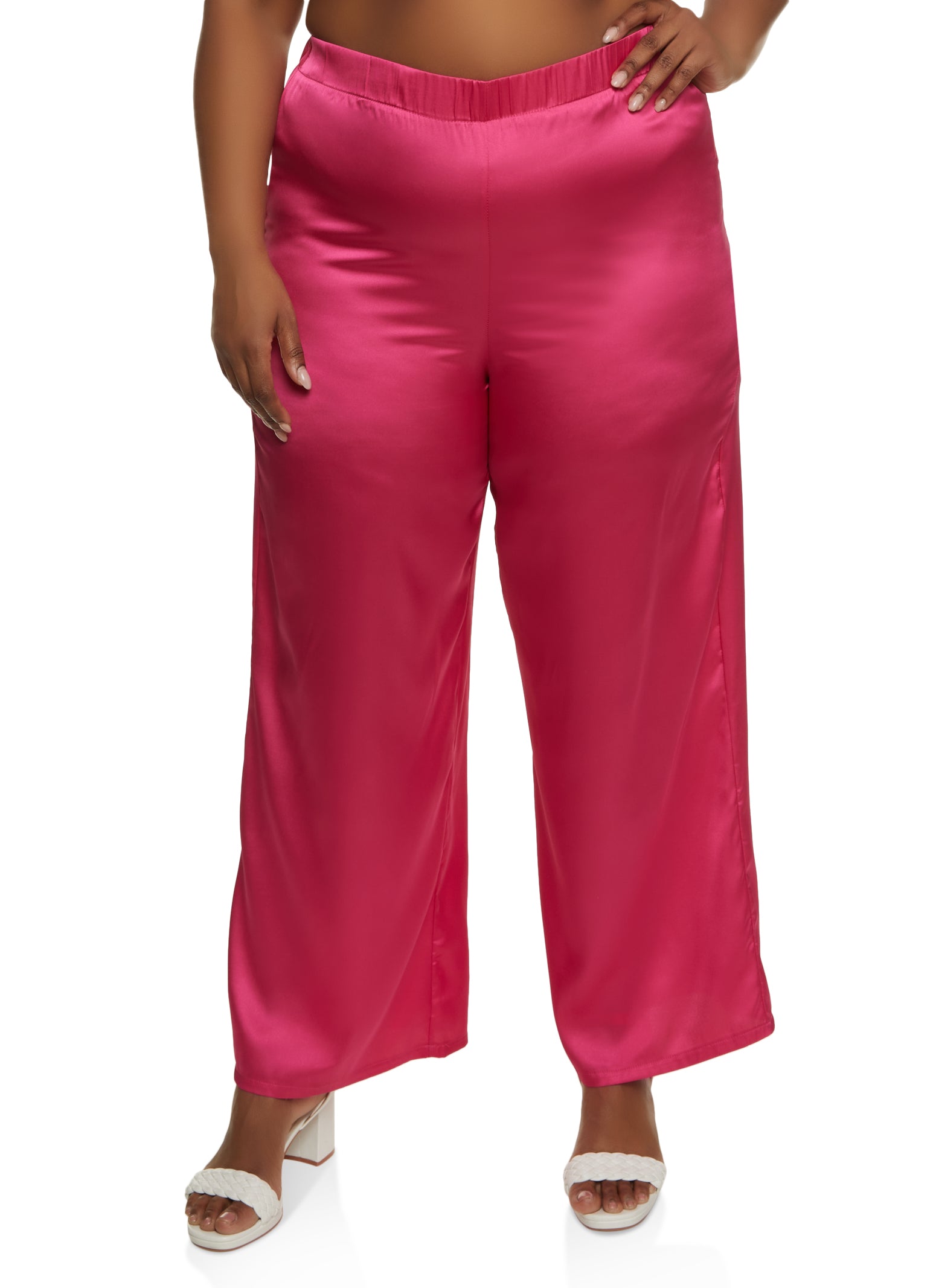 Plus Size Satin High Waist Wide Leg Pants