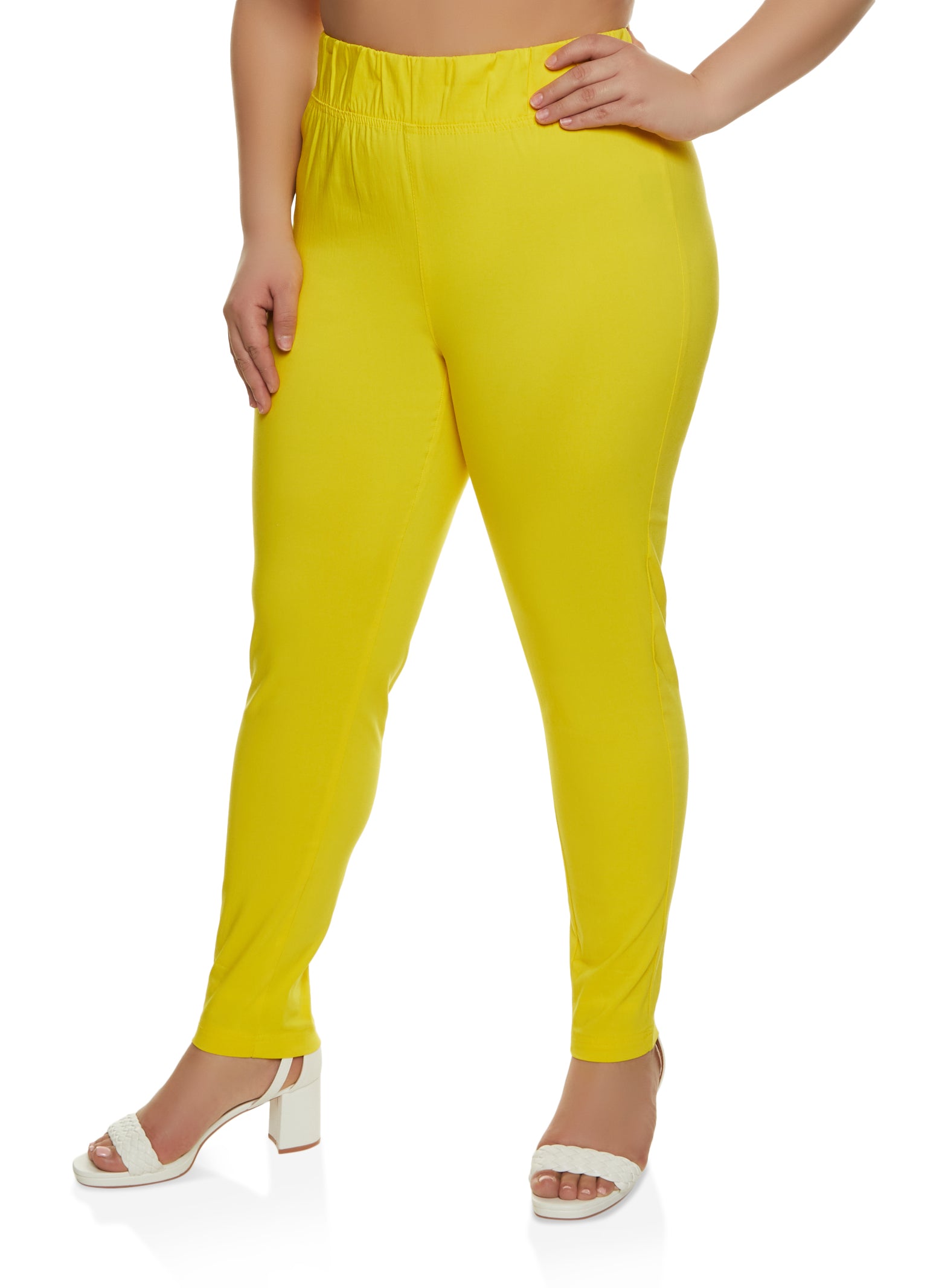 Plus Size High Waisted Pull On Dress Pants - Yellow