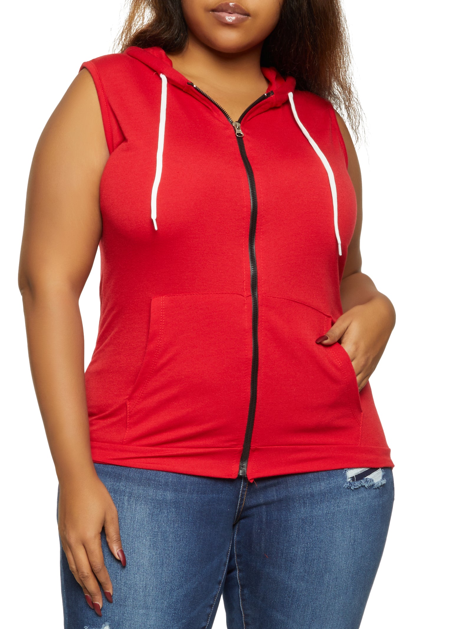 Plus size top sleeveless hoodie
