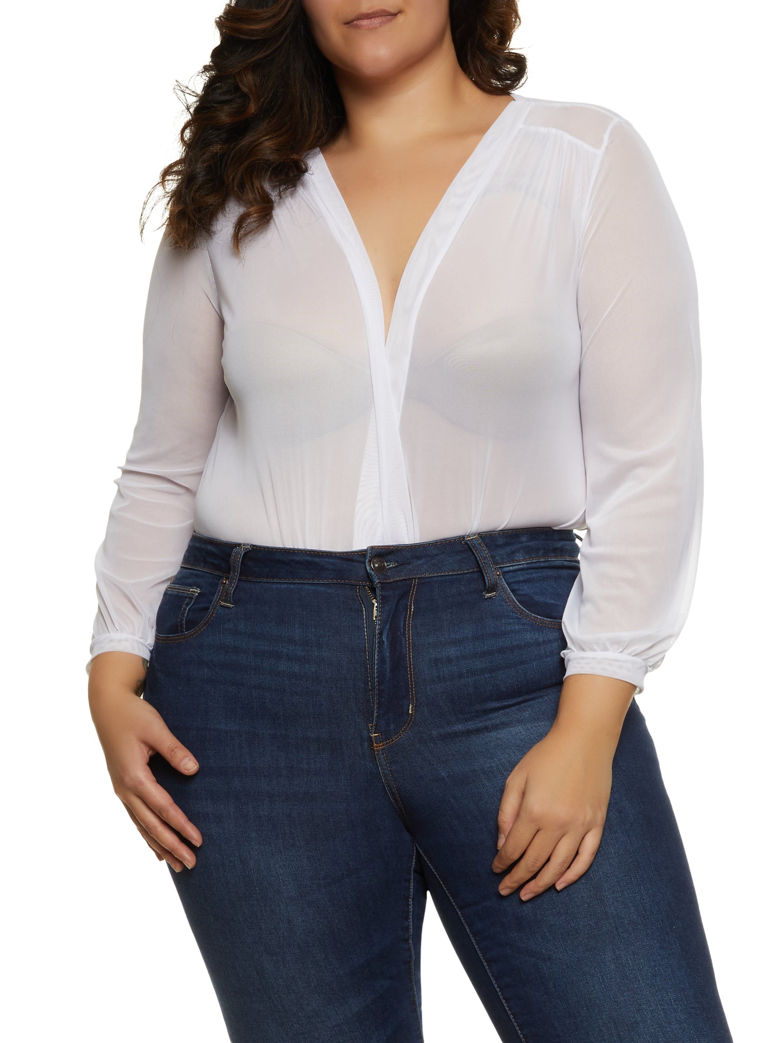 Plus Size Mesh Plunge Bodysuit