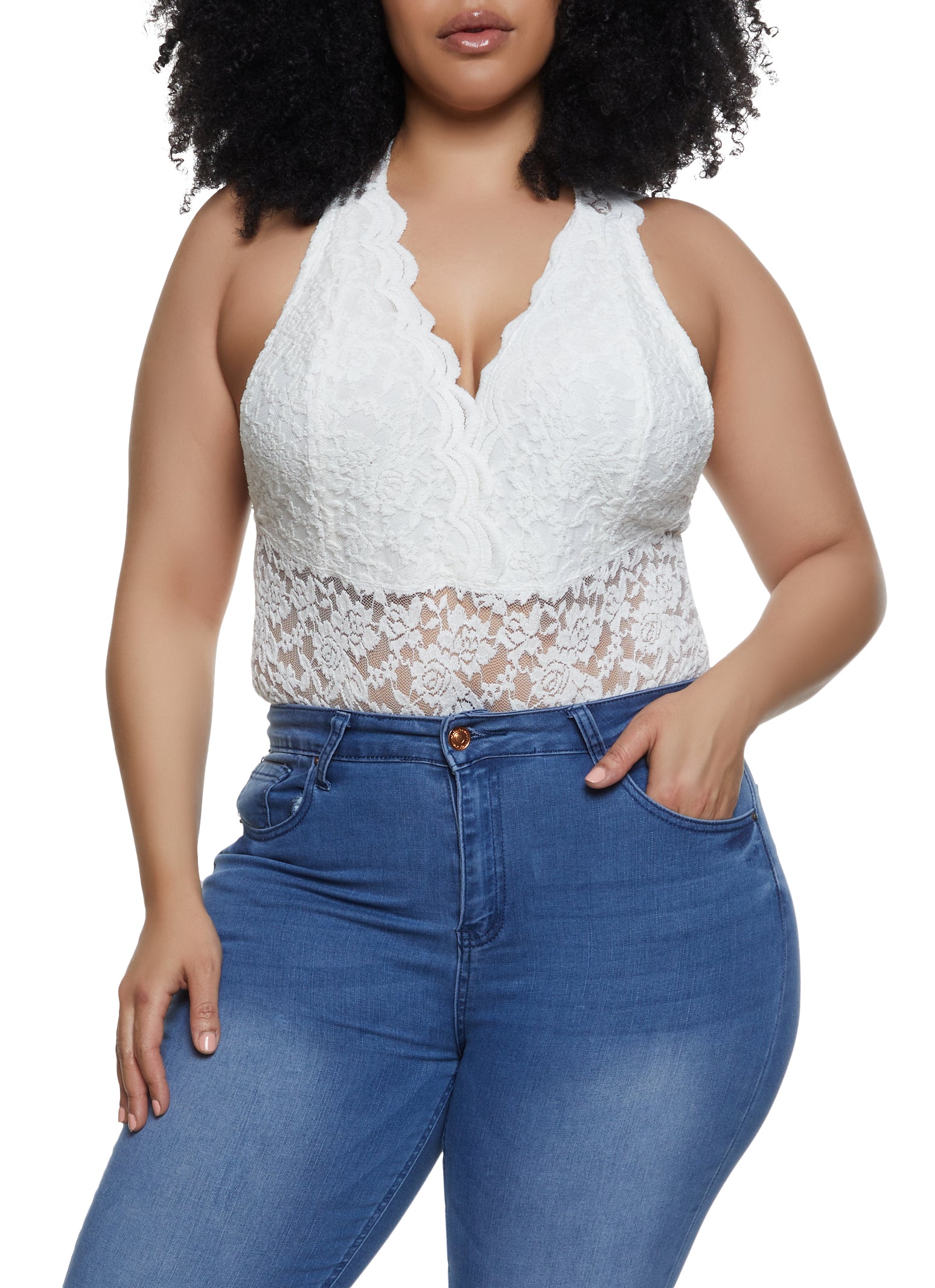 Plus Size Racerback Lace Bodysuit