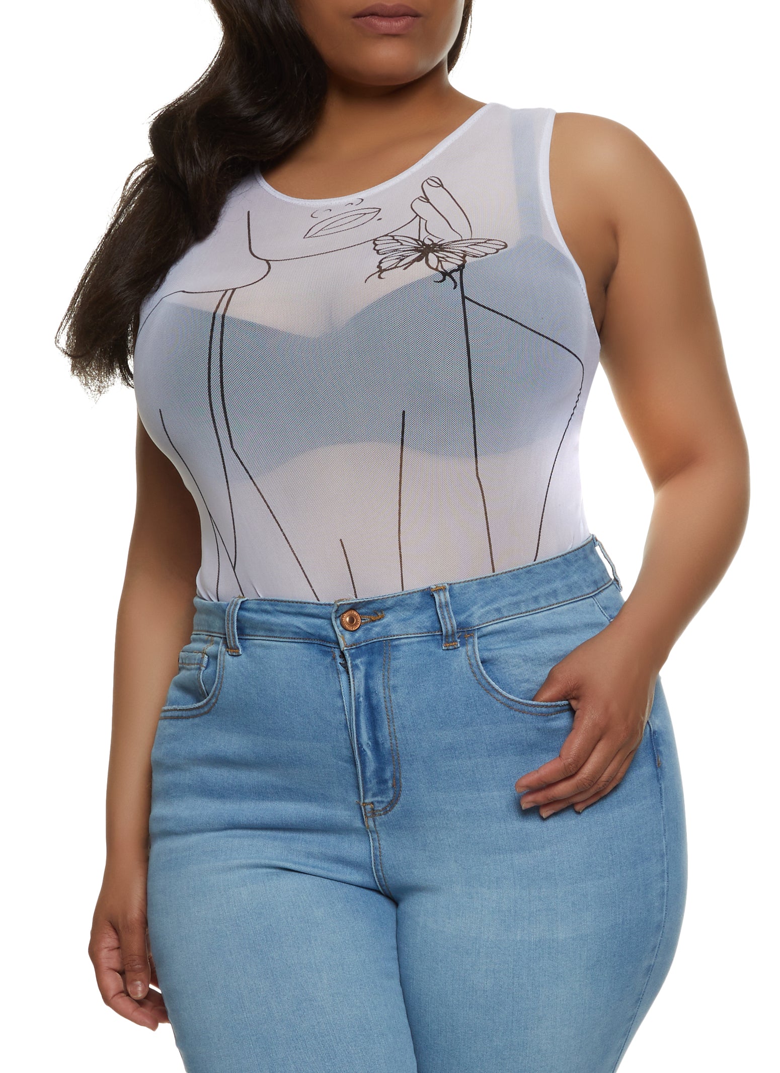 Plus Size Mesh Face Graphic Bodysuit