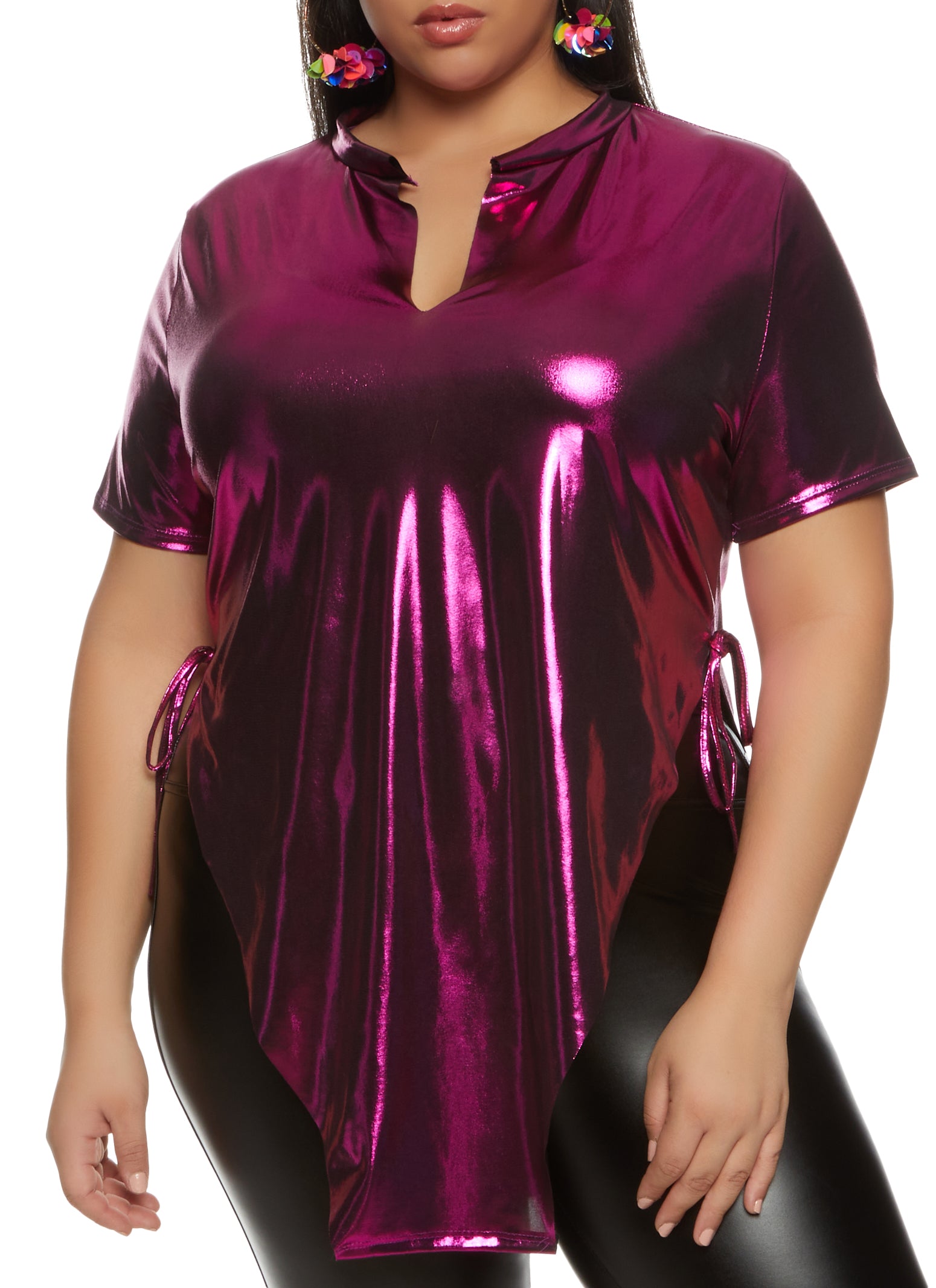 Plus Size Metallic Foil Hanky Hem Top