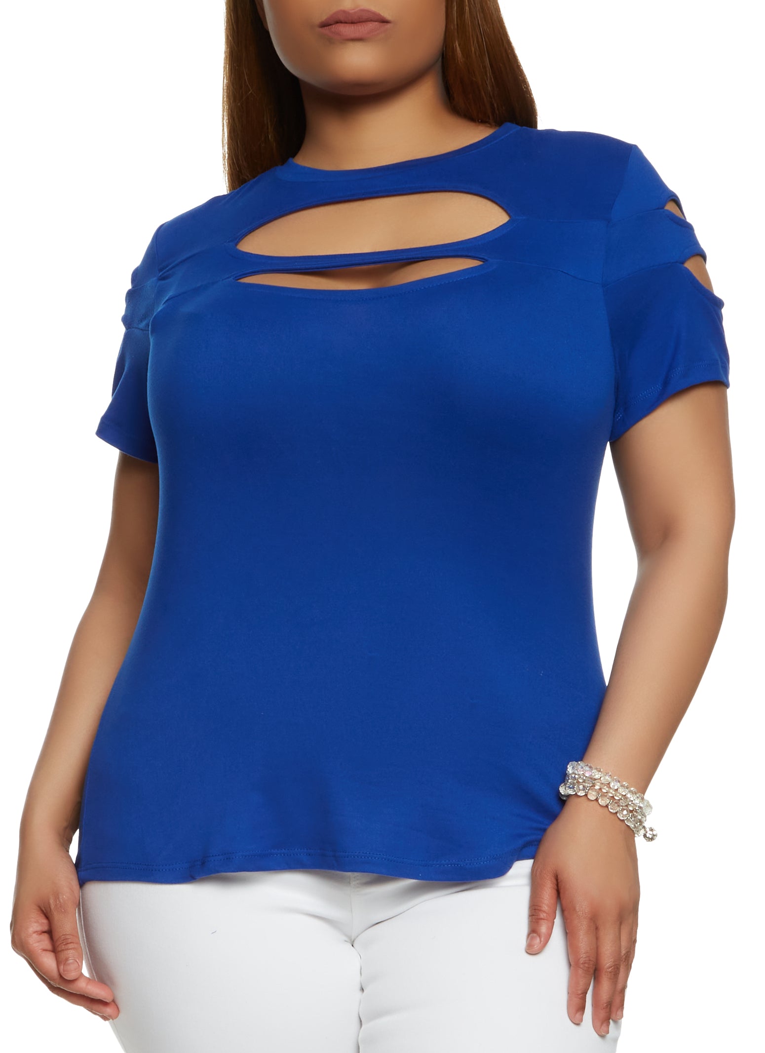 Plus Size Cut Out Crew Neck Tee