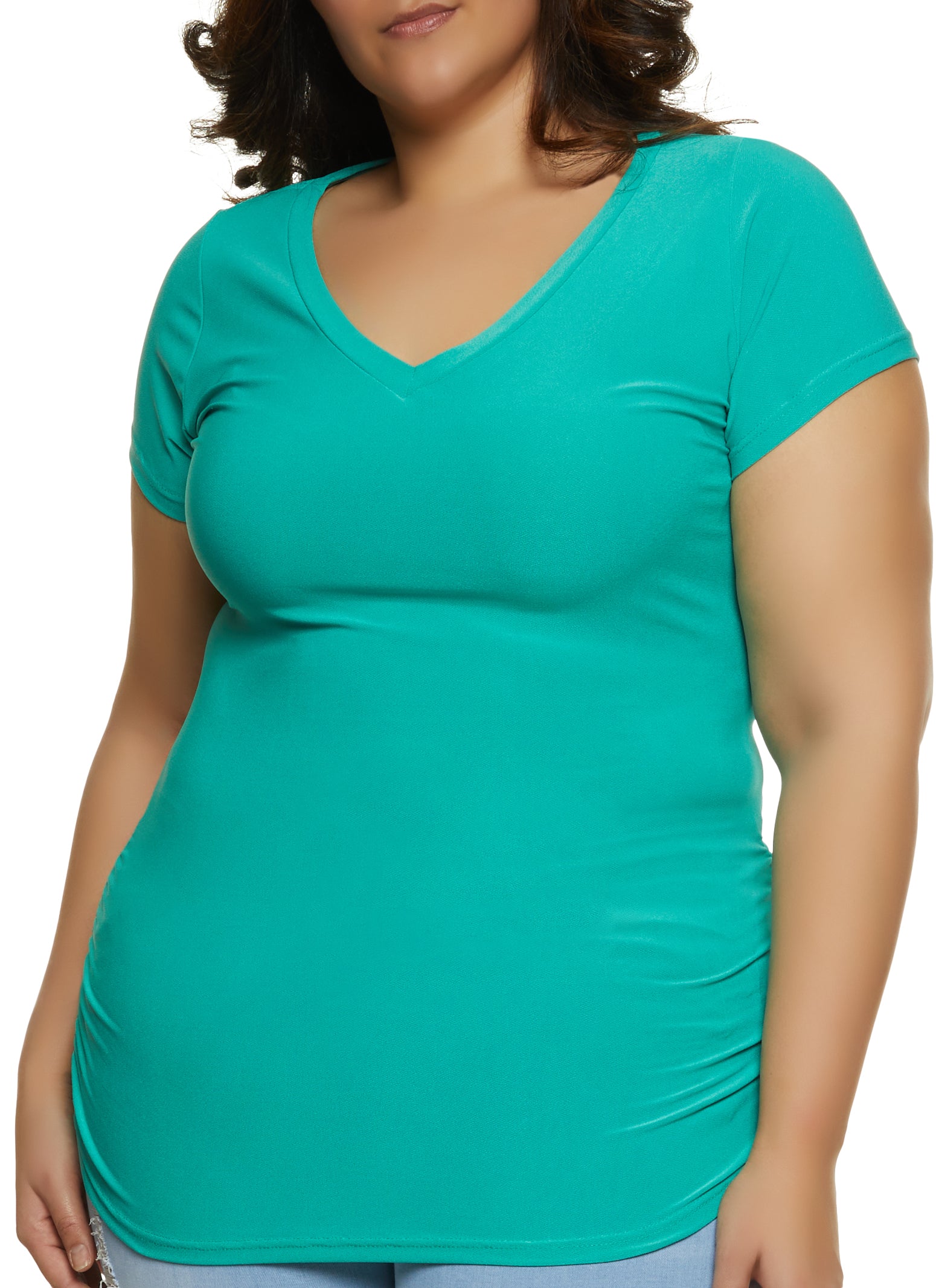 Plus Size V Neck Ruched Side Tee