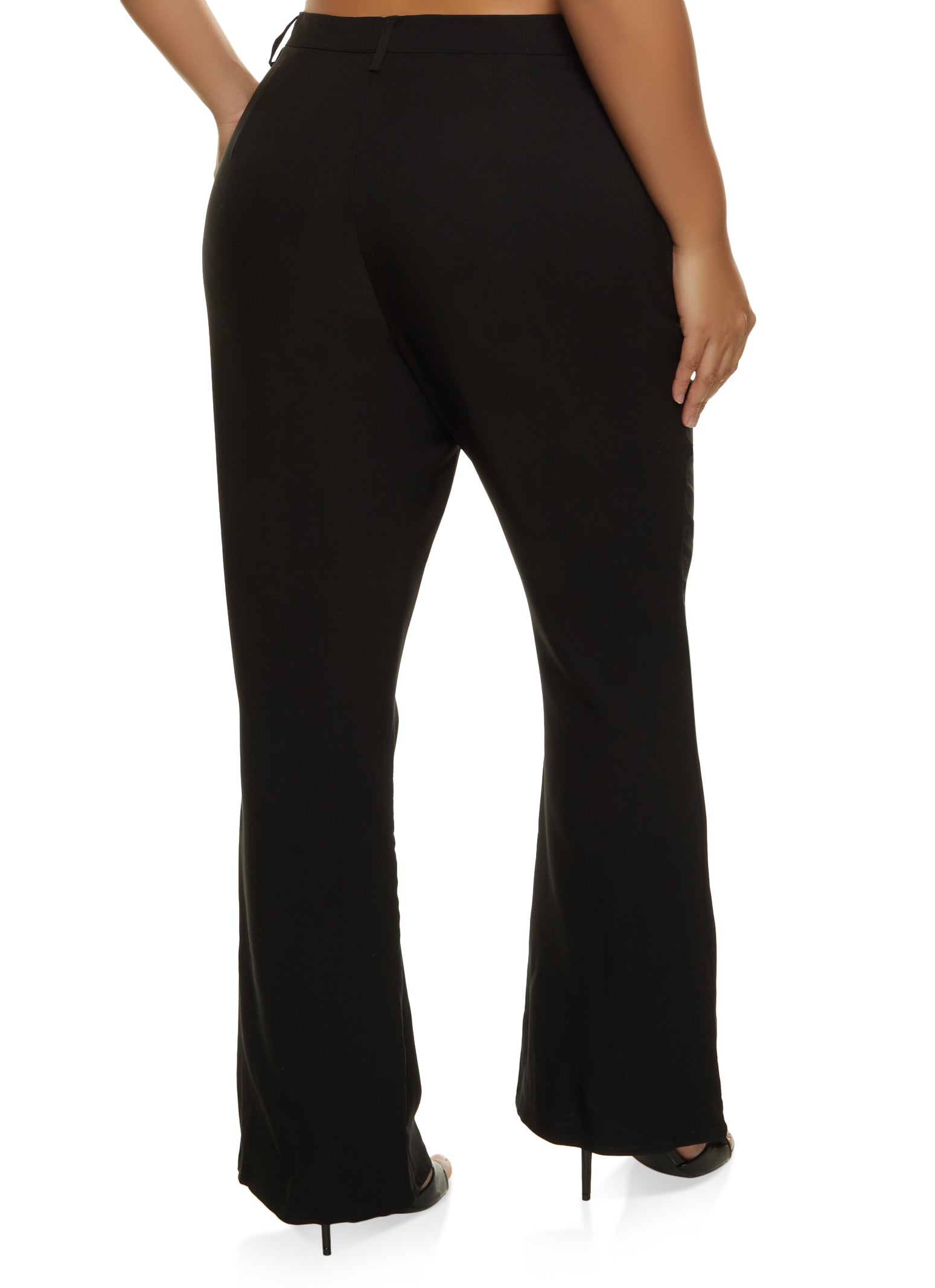 Plus Size Solid Flared Dress Pants - Black