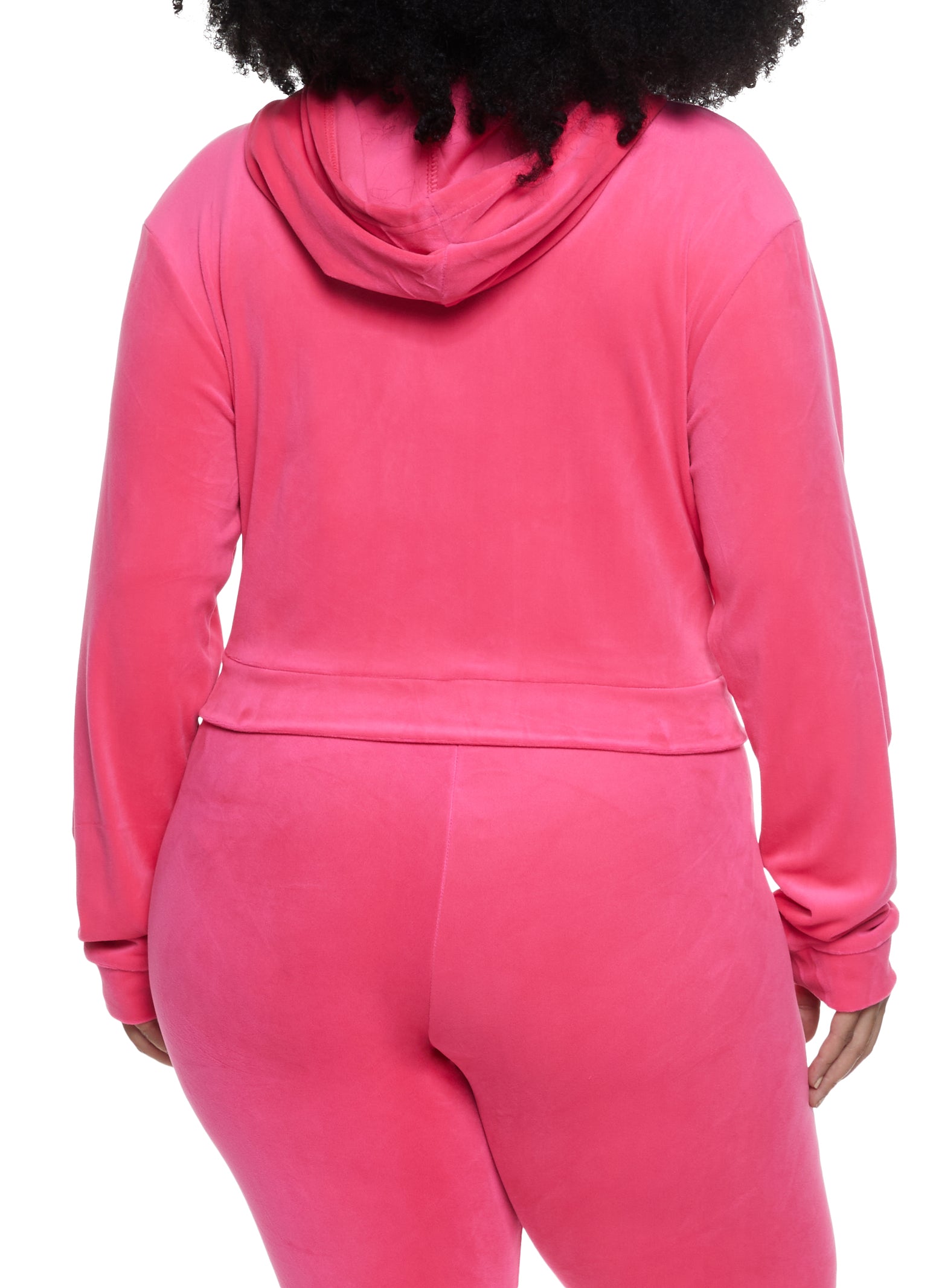 Plus Size Velour Zip Up Cropped Hoodie