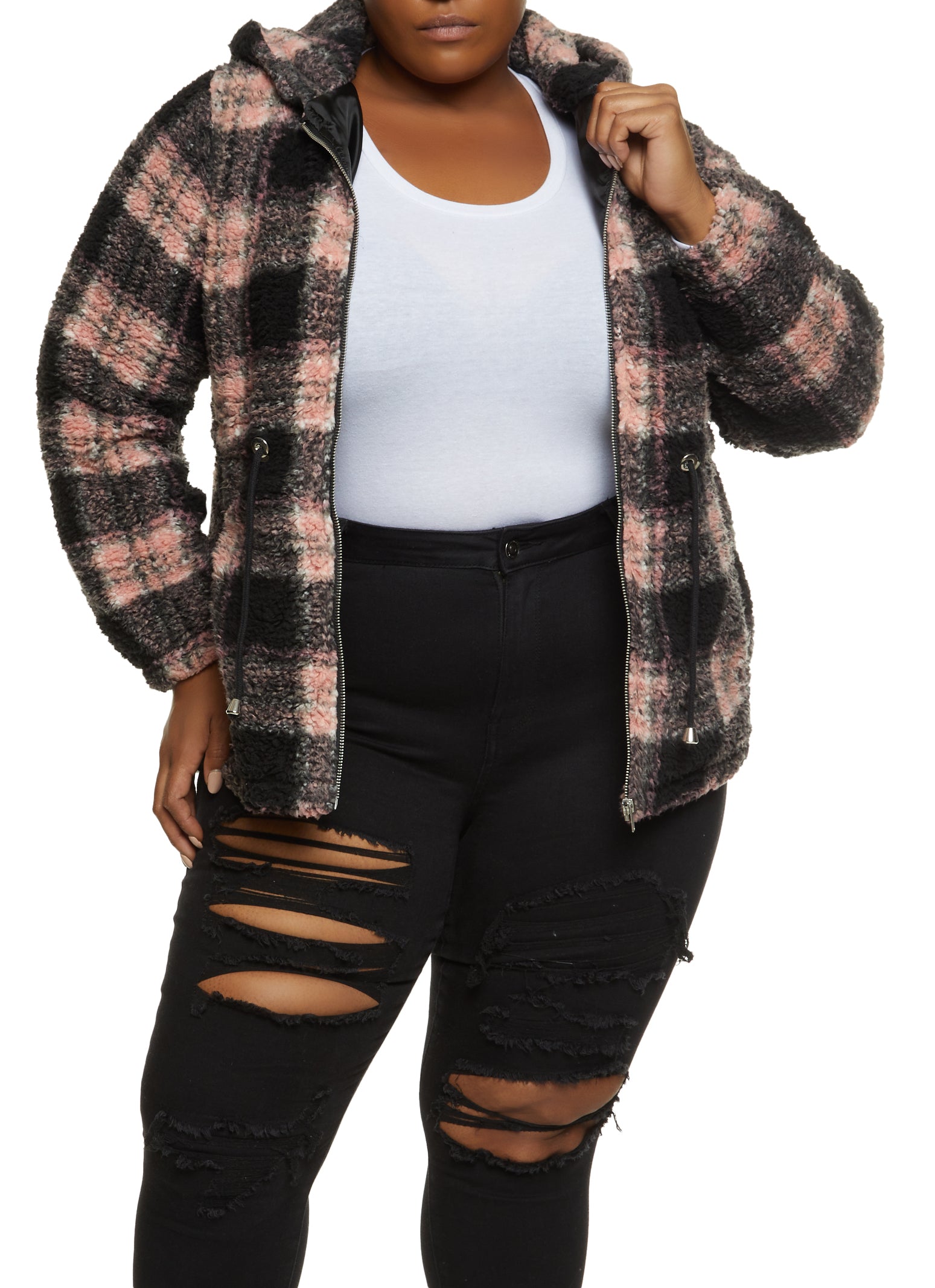 Plus size sherpa jacket with hood Clearance