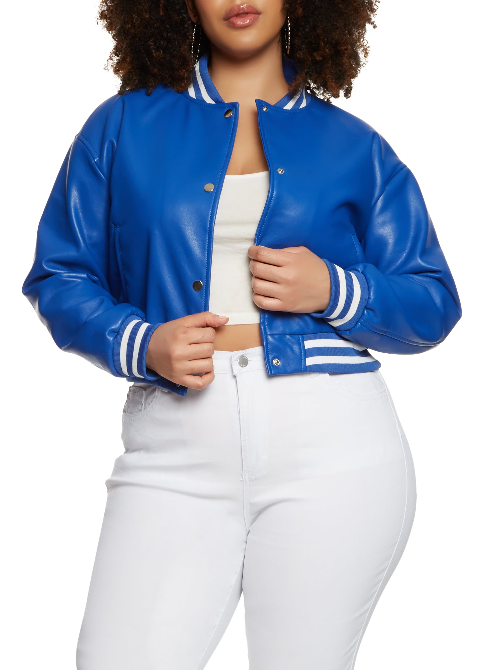 Plus Size Faux Leather Bomber Jacket