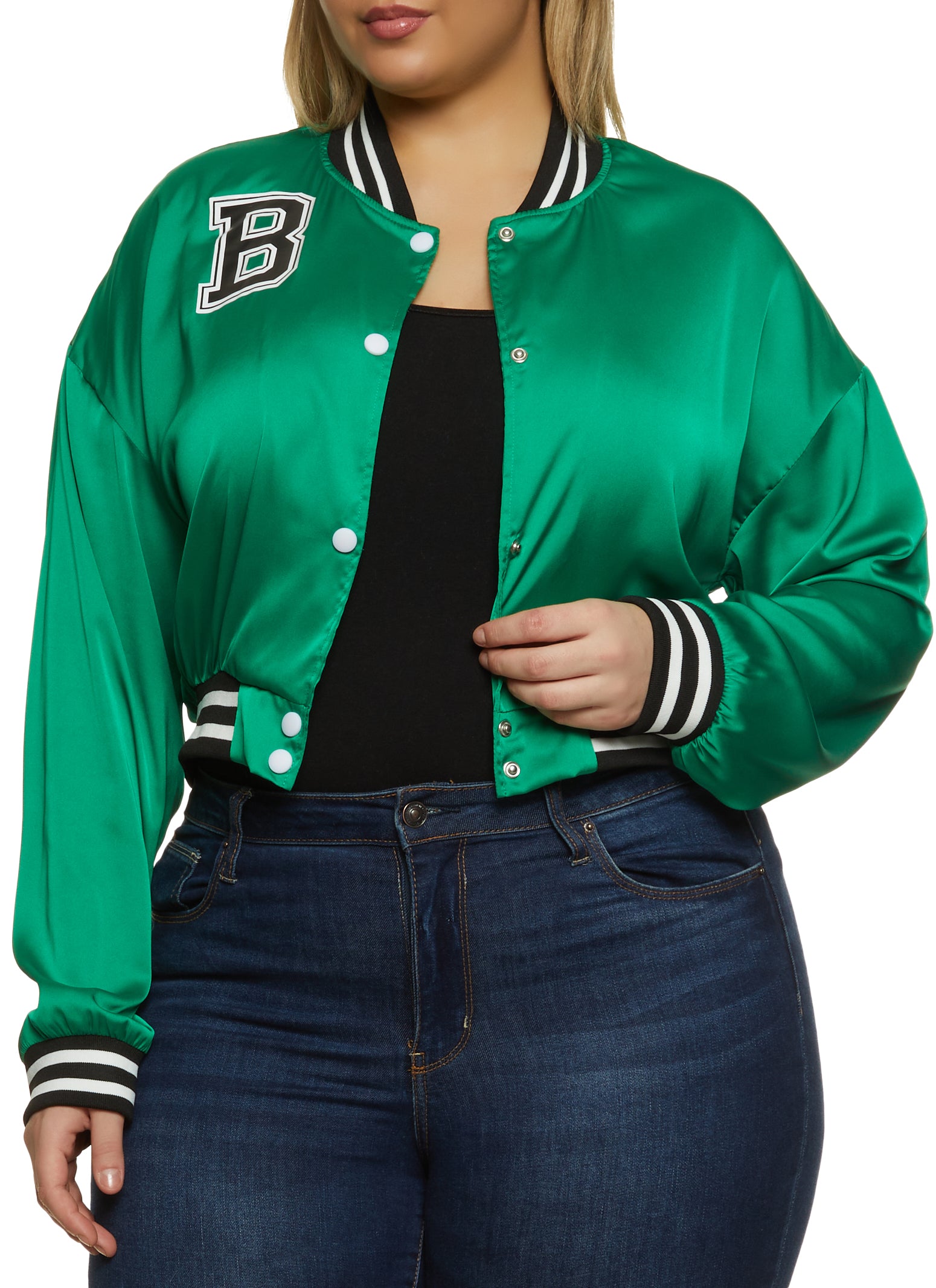 Plus Size Satin Varsity Jacket