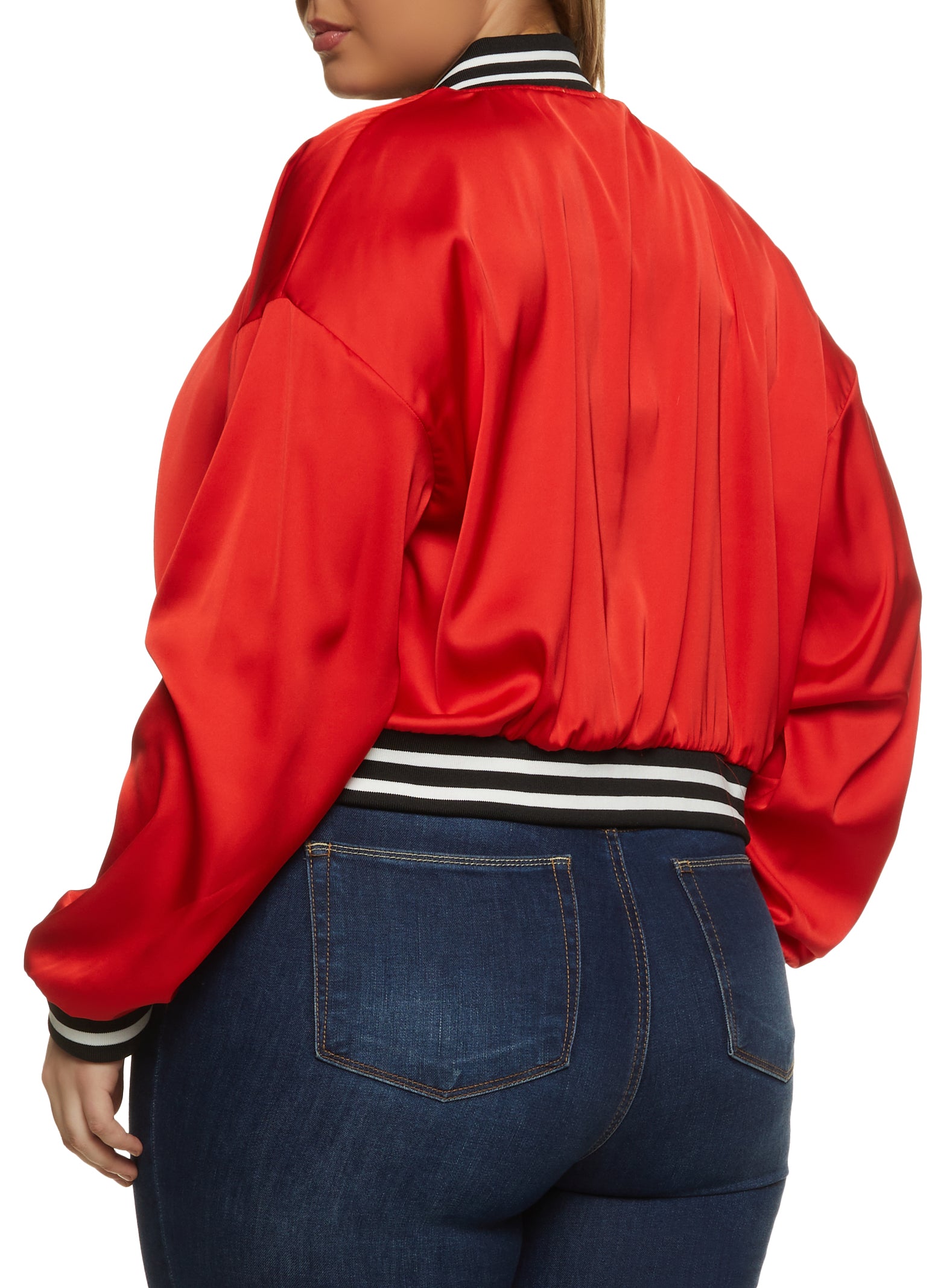 Plus Size Satin Varsity Jacket