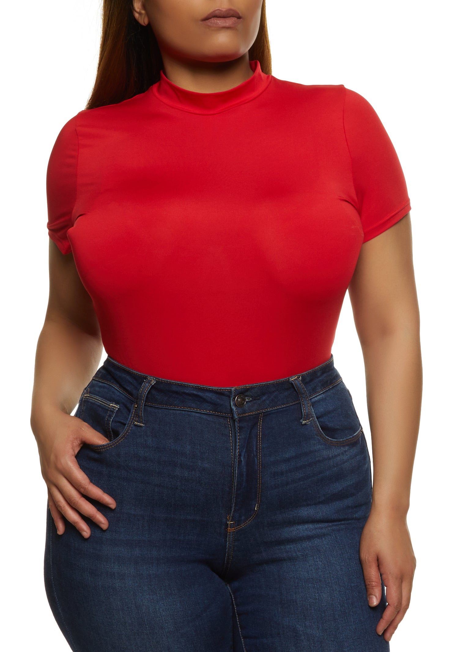 Plus Size Short Sleeve Mock Neck Bodysuit